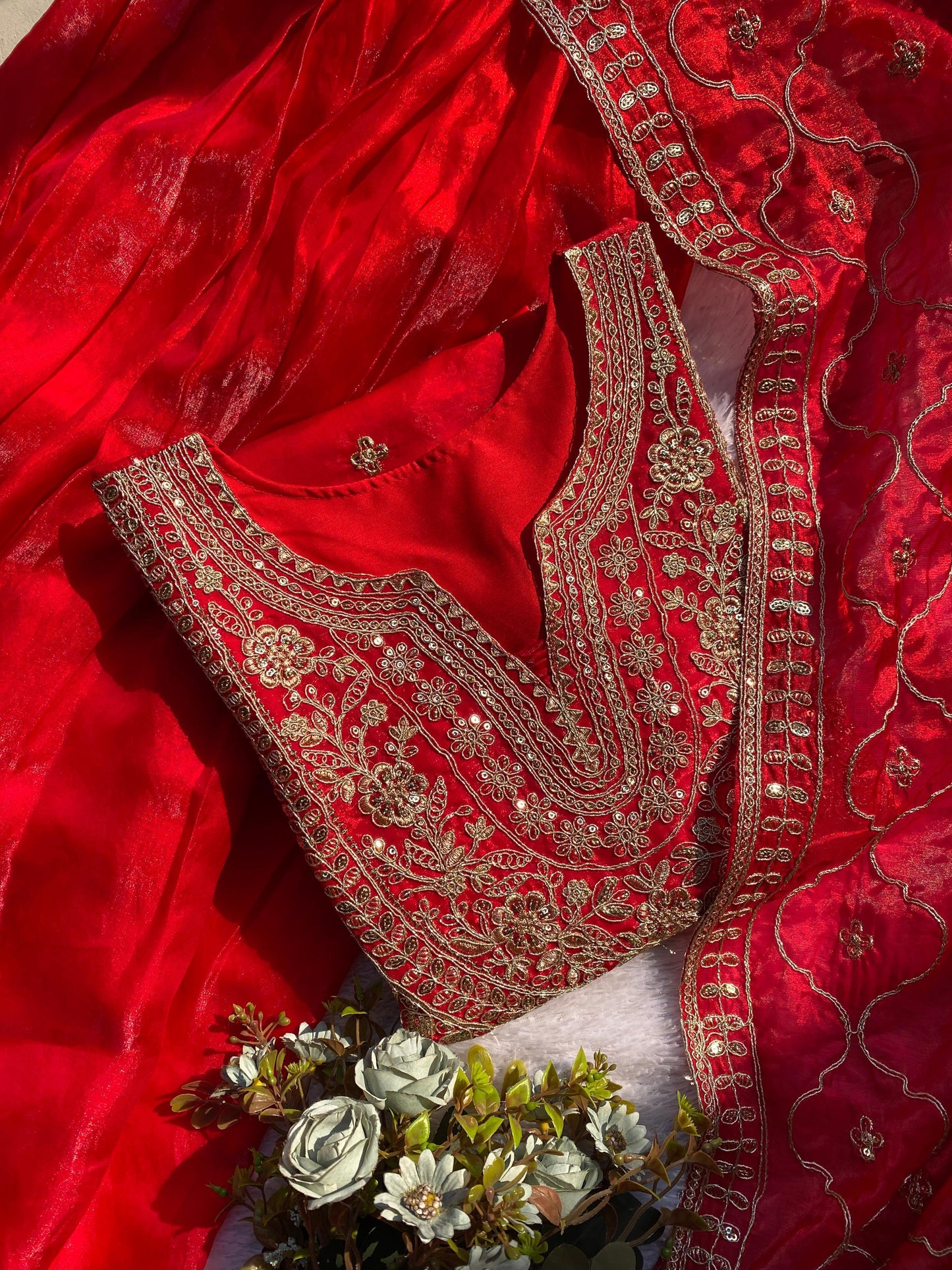 Fendi Silk Coding Sequins Embroidered Kurta Pant Dupatta Set