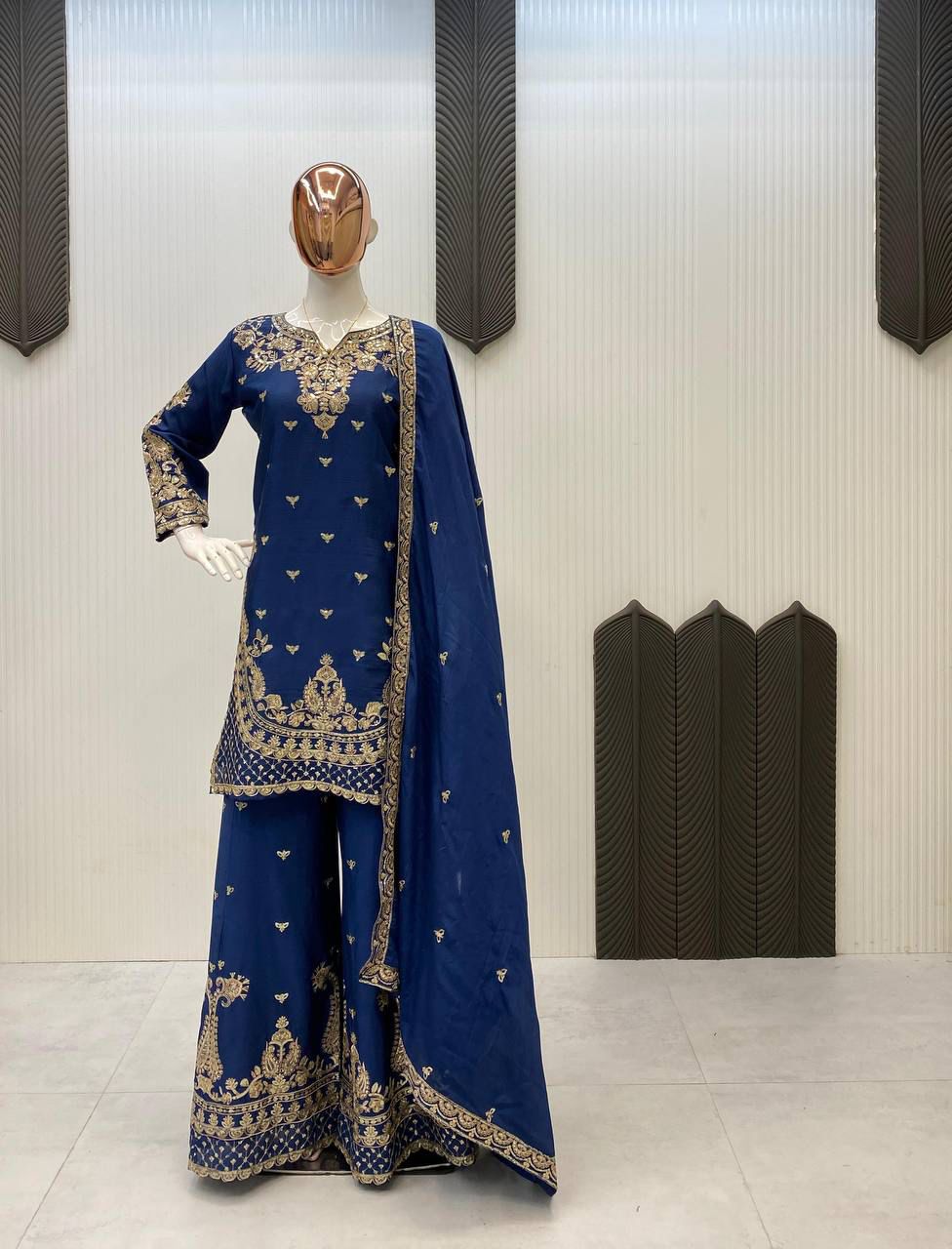 DESIGNER WEAR PLAZZO SUIT IN 3 PIECE WITH SEQUENCE EMBROIDERY WORK