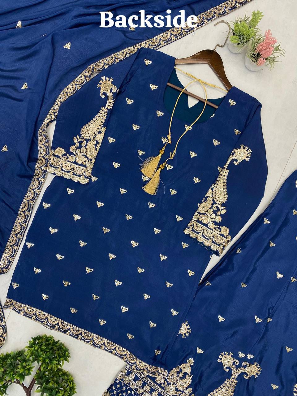 DESIGNER WEAR PLAZZO SUIT IN 3 PIECE WITH SEQUENCE EMBROIDERY WORK