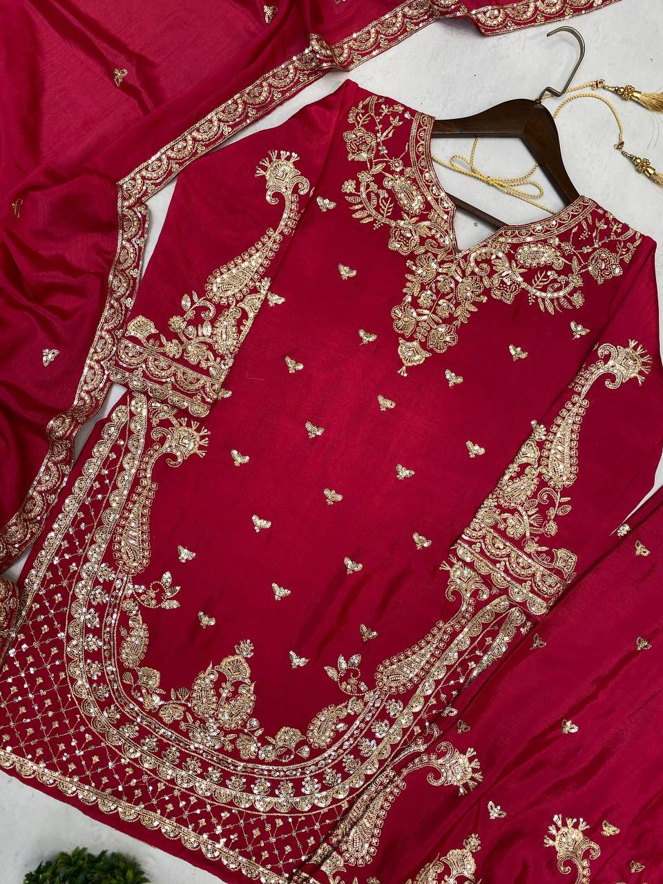 DESIGNER WEAR PLAZZO SUIT IN 3 PIECE WITH SEQUENCE EMBROIDERY WORK