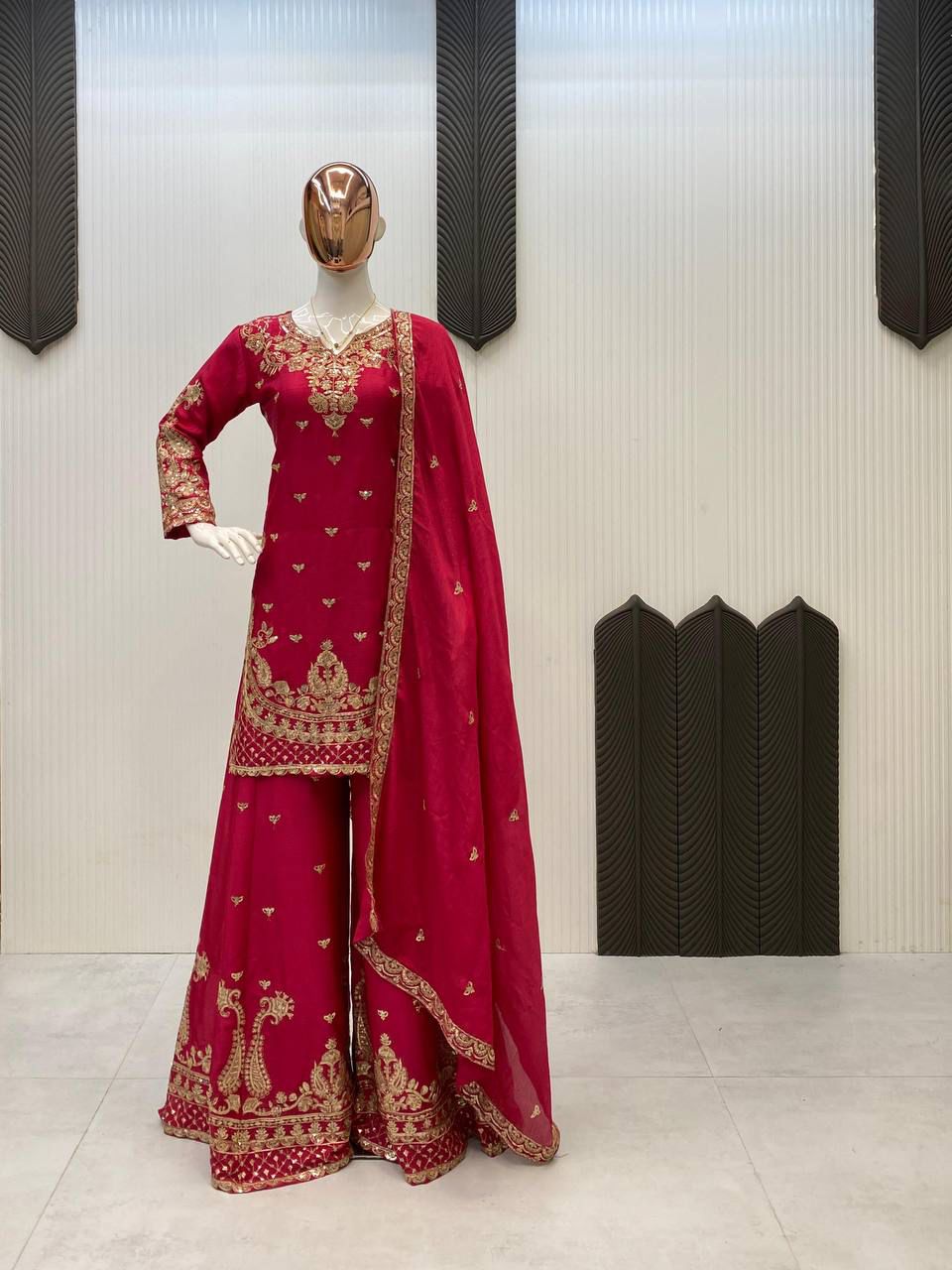 DESIGNER WEAR PLAZZO SUIT IN 3 PIECE WITH SEQUENCE EMBROIDERY WORK