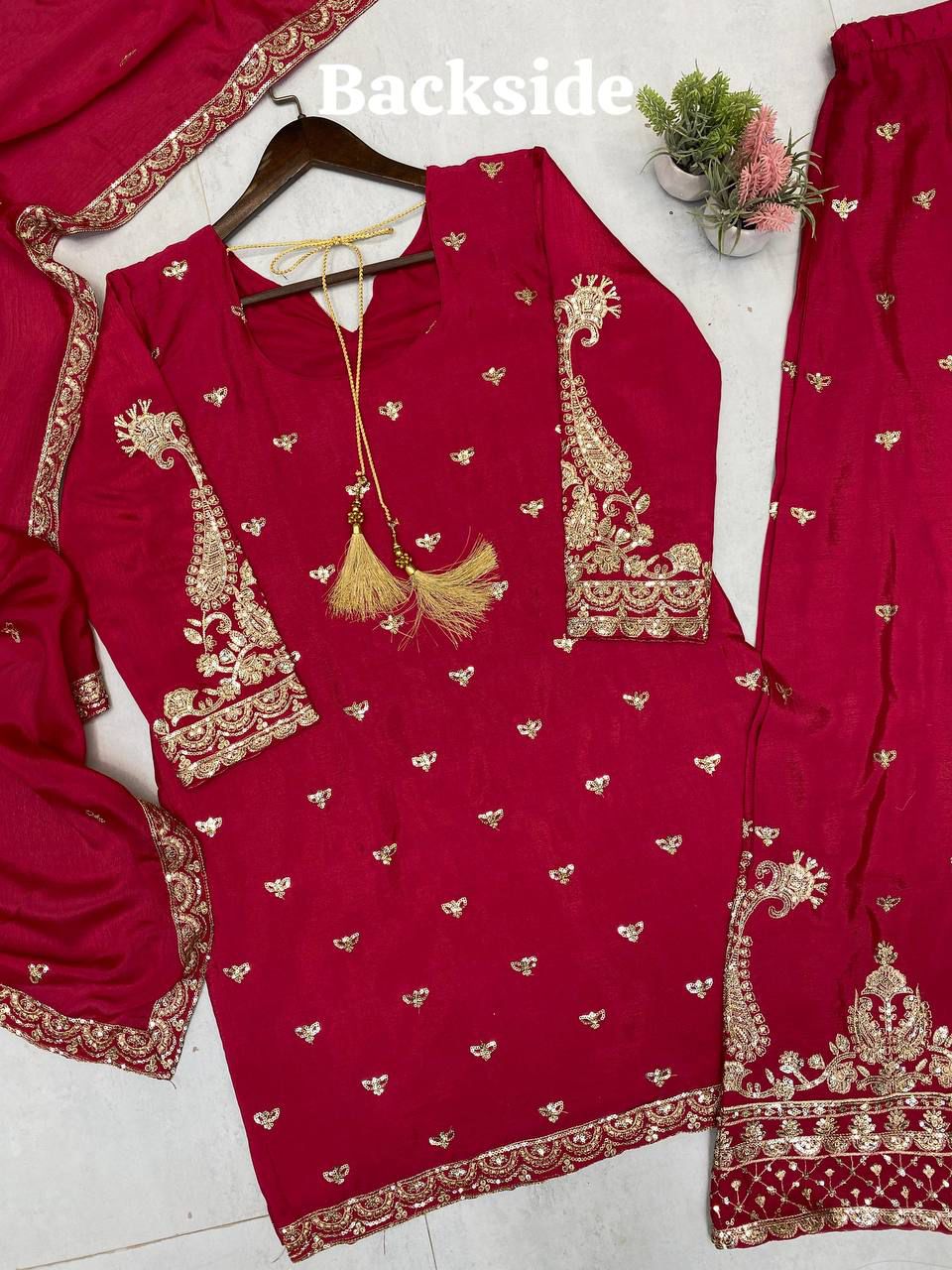 DESIGNER WEAR PLAZZO SUIT IN 3 PIECE WITH SEQUENCE EMBROIDERY WORK