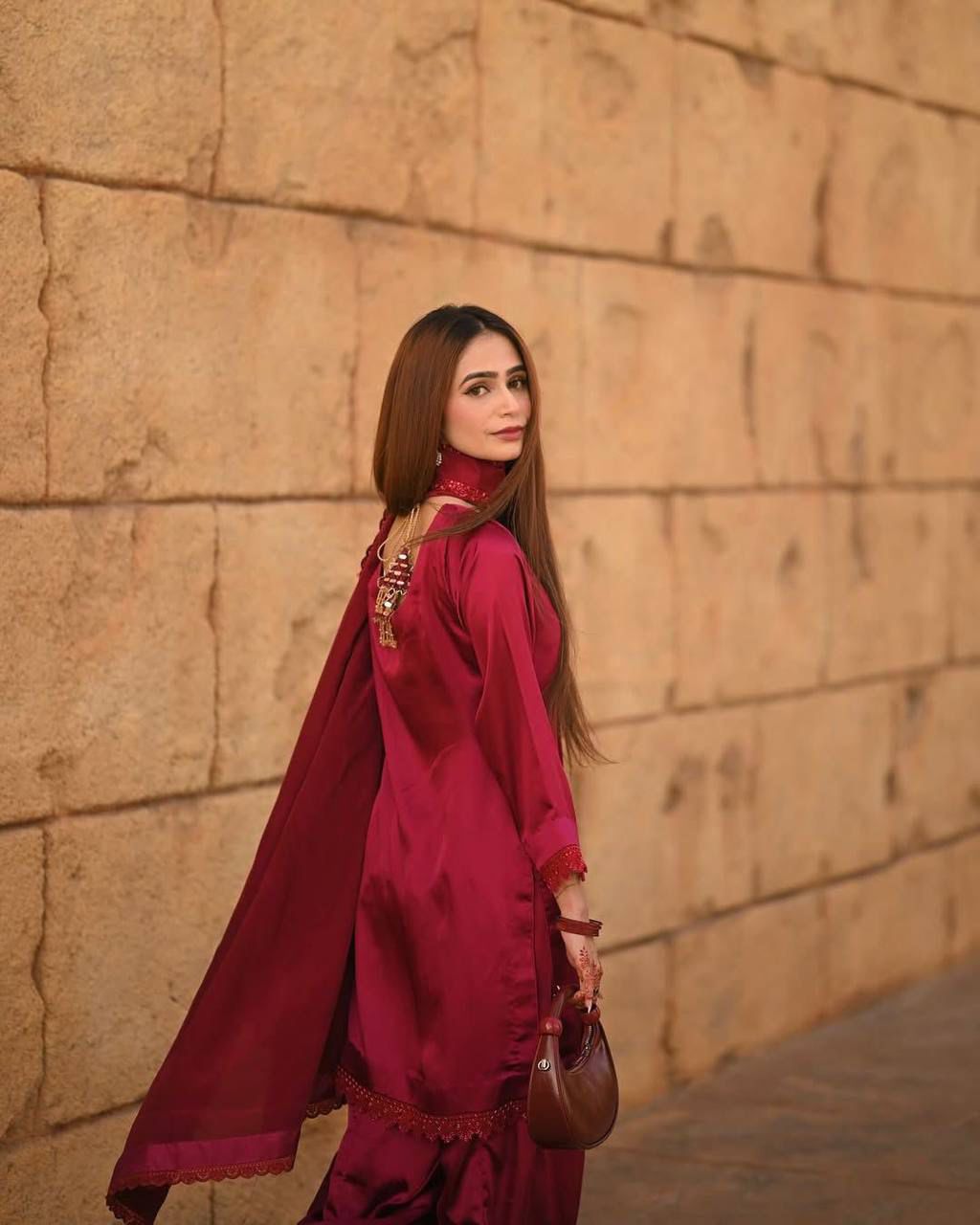 Elegant French Crepe Farshi Suit  with Embroidered Sequence Work