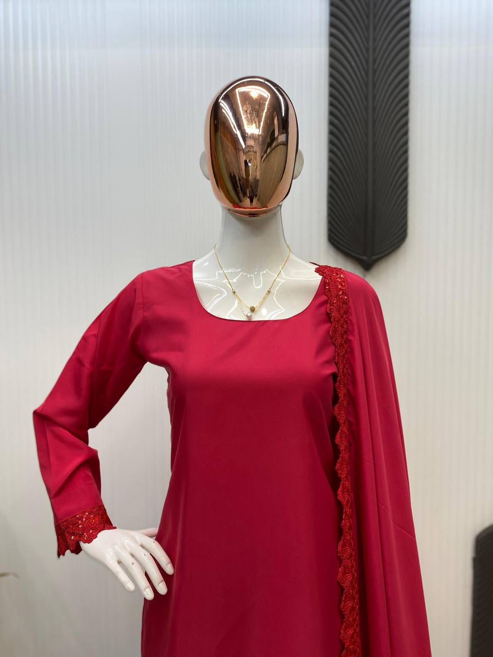 Elegant French Crepe Farshi Suit  with Embroidered Sequence Work