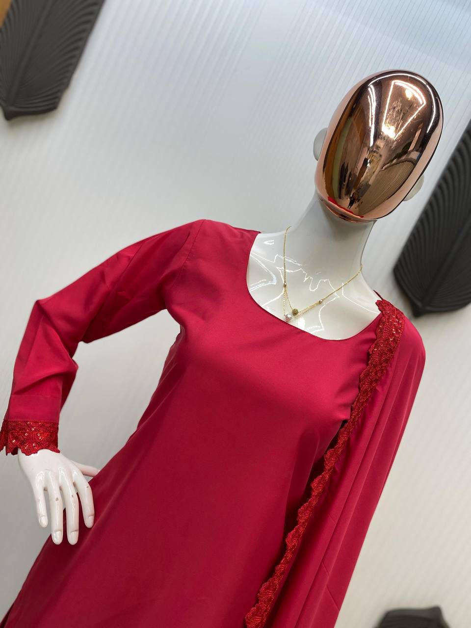 Elegant French Crepe Farshi Suit  with Embroidered Sequence Work