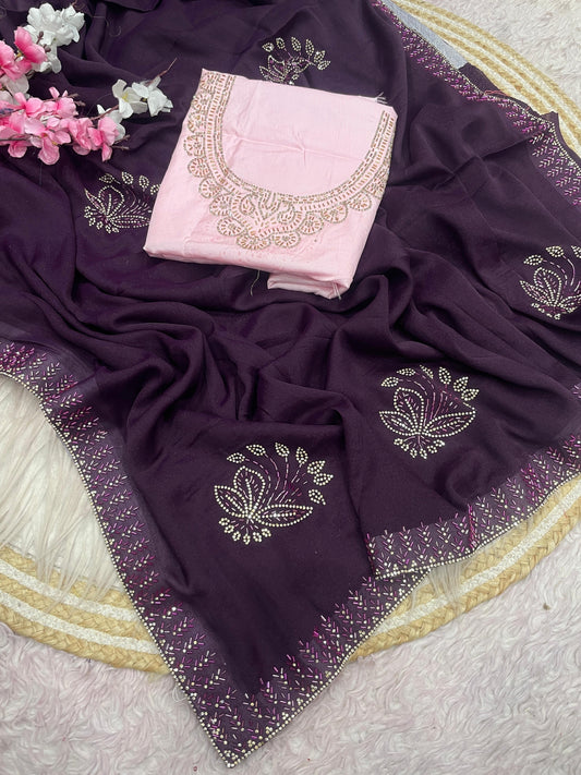 Designer Georgette Saree with Multi Embroidery Work