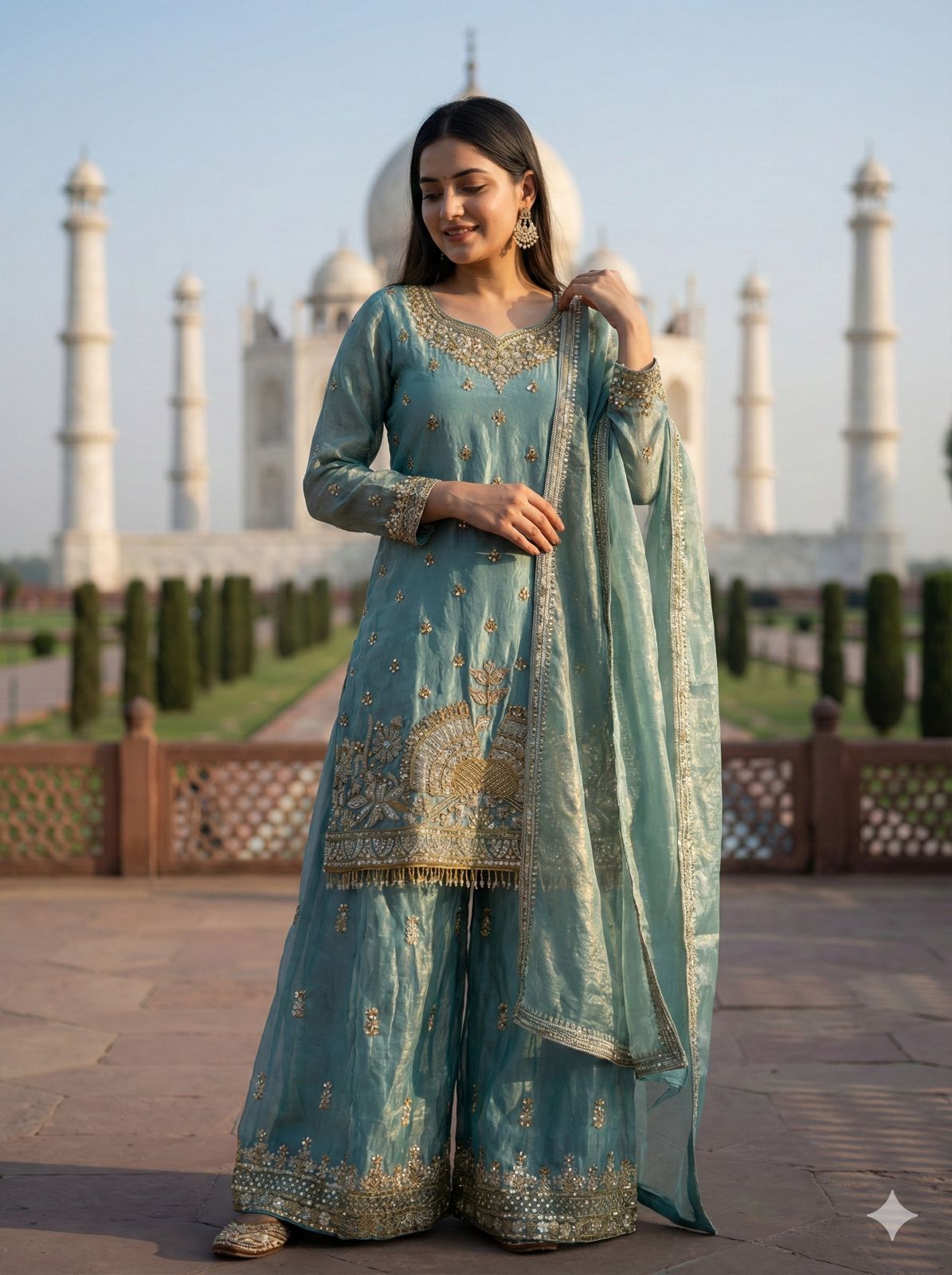 Pure Fendy Silk Sharara Suit with Heavy Embroidery