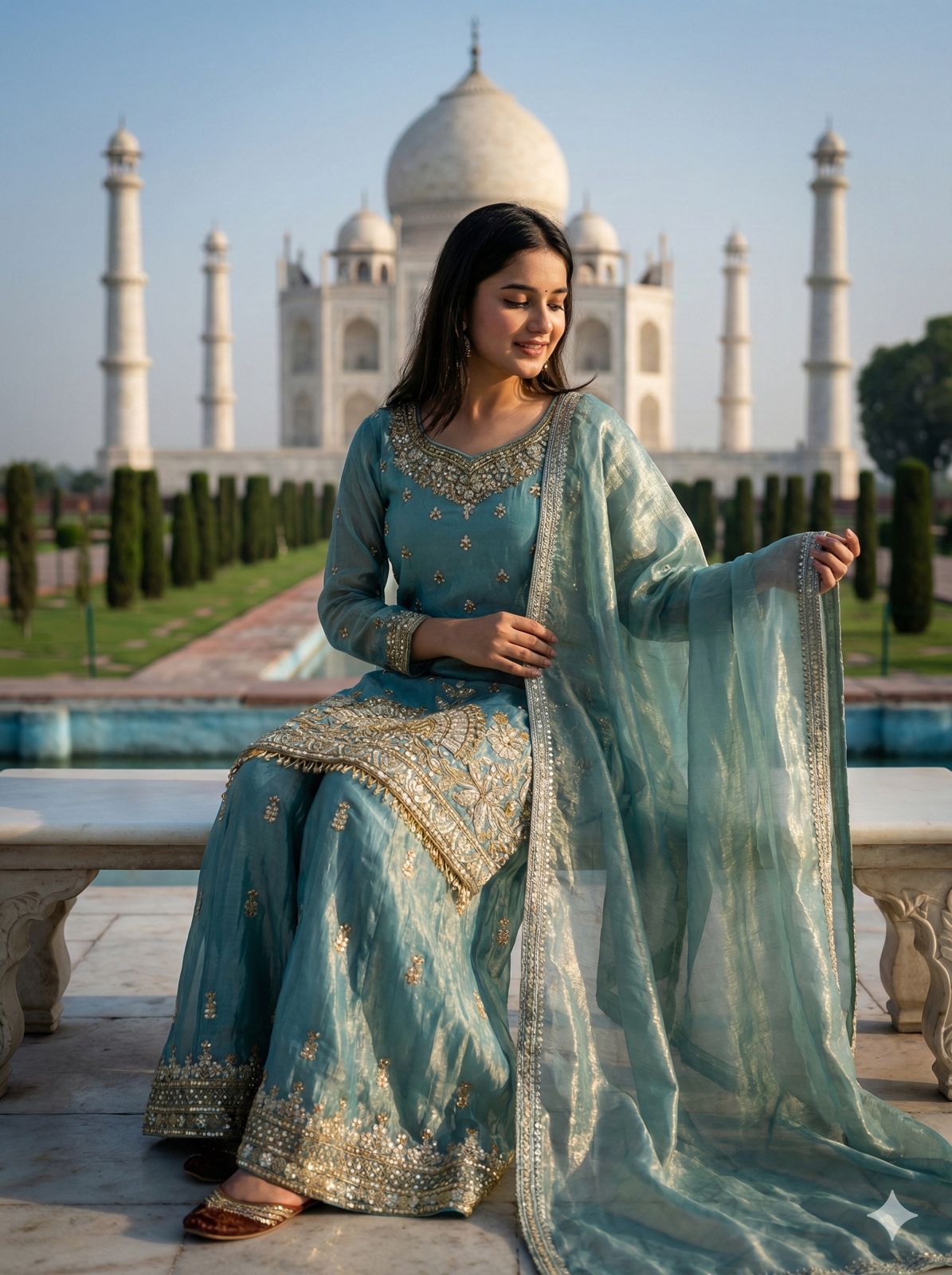 Pure Fendy Silk Sharara Suit with Heavy Embroidery