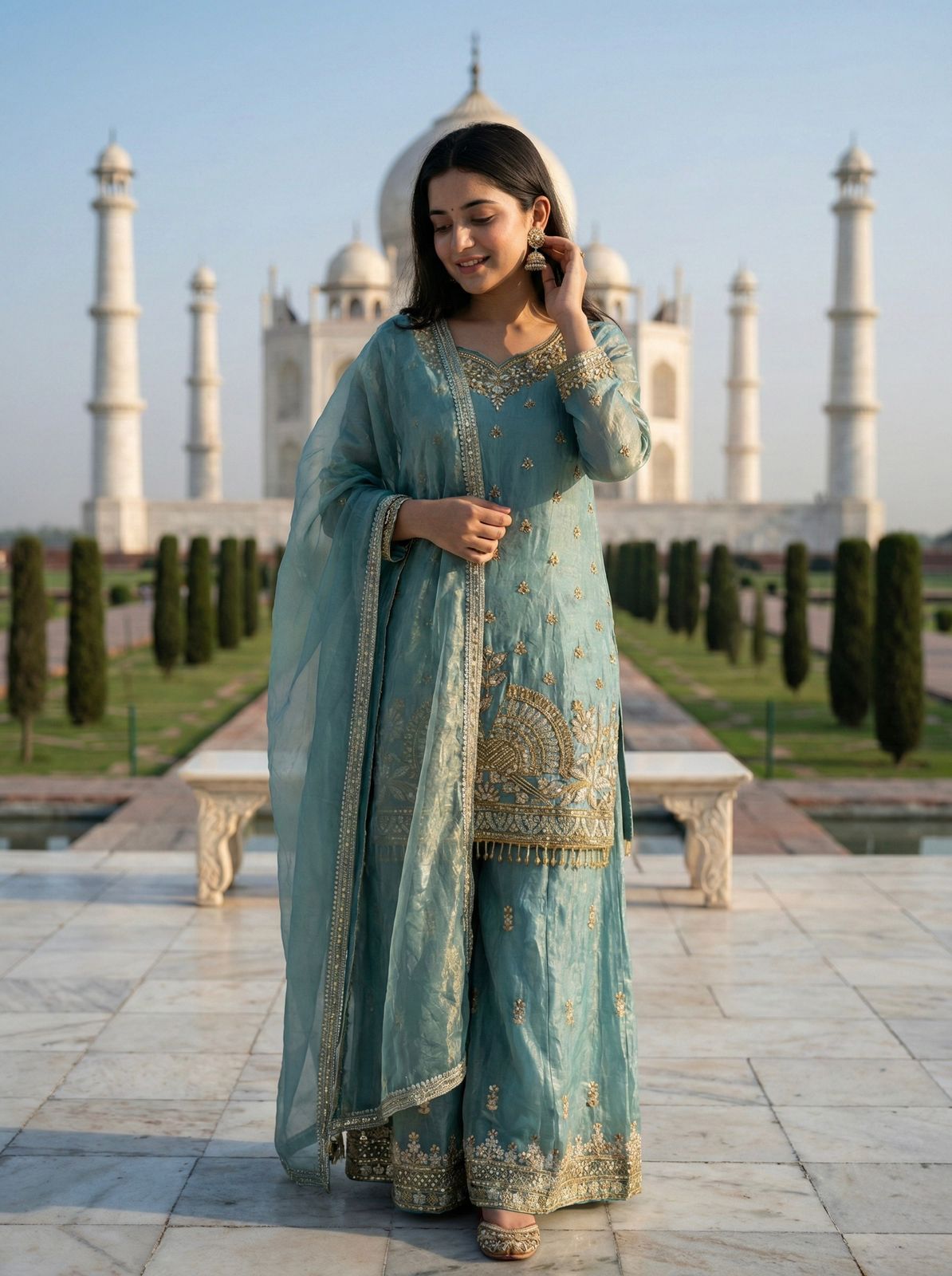 Pure Fendy Silk Sharara Suit with Heavy Embroidery