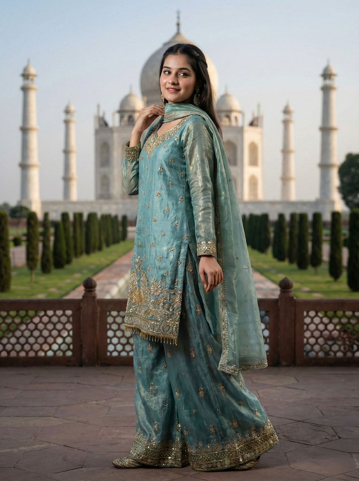 Pure Fendy Silk Sharara Suit with Heavy Embroidery