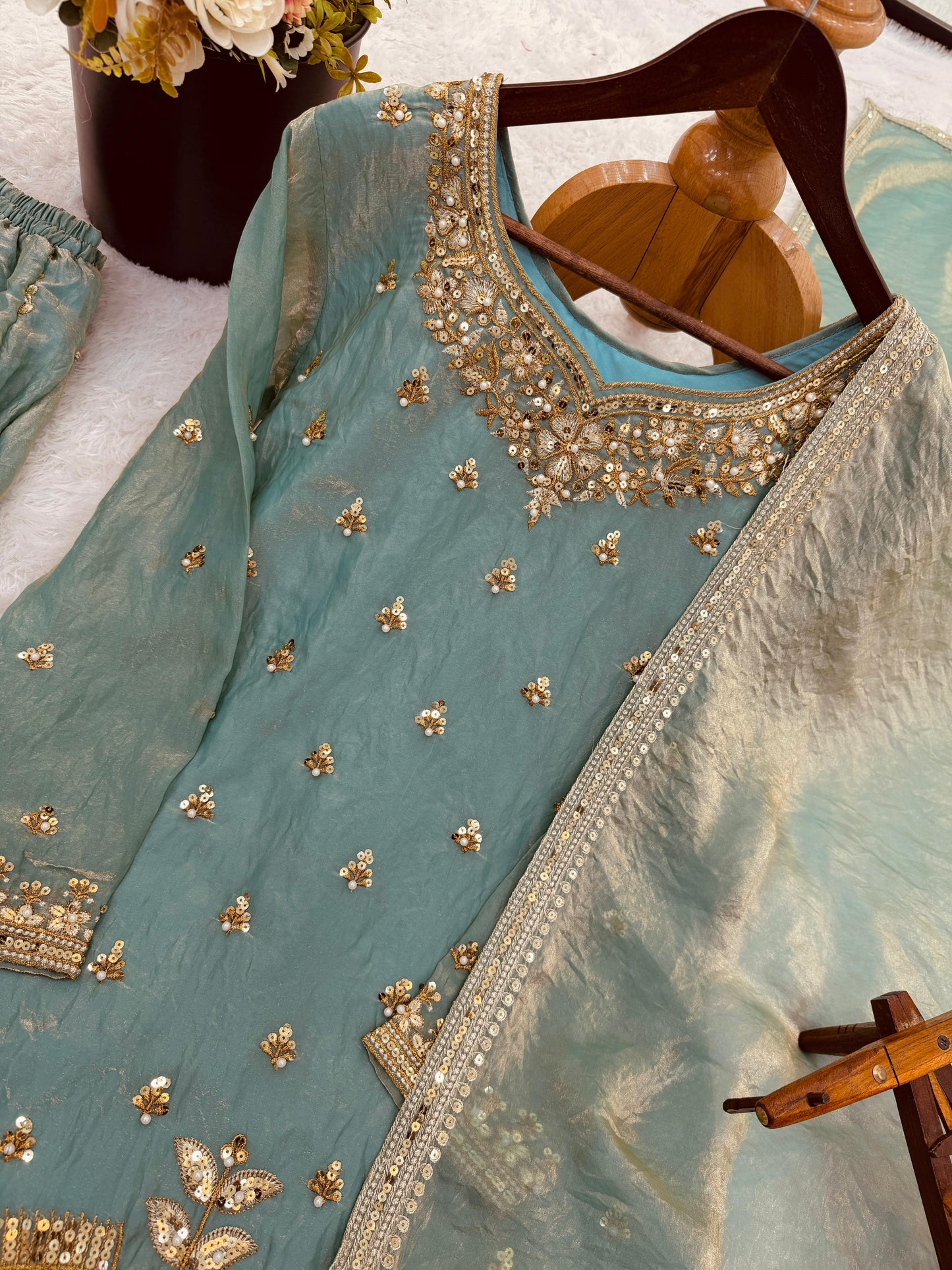 Pure Fendy Silk Sharara Suit with Heavy Embroidery