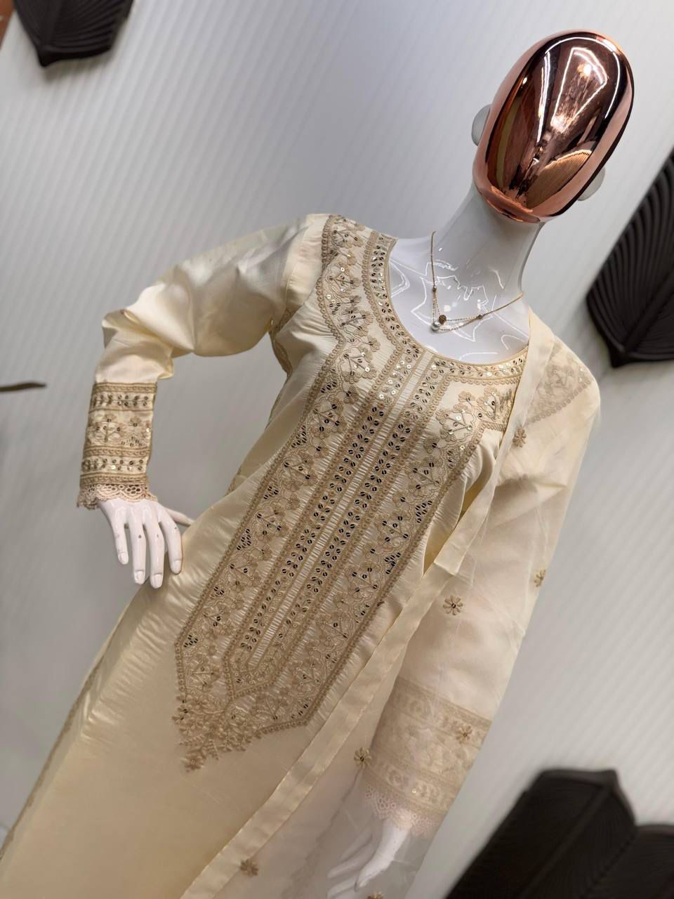 Designer Roman Silk Suit  Embroidered Kurta Pant with Georgette Dupatta