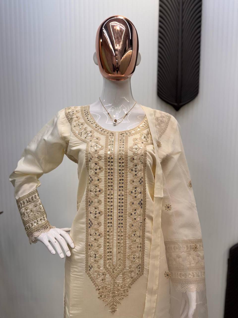 Designer Roman Silk Suit  Embroidered Kurta Pant with Georgette Dupatta
