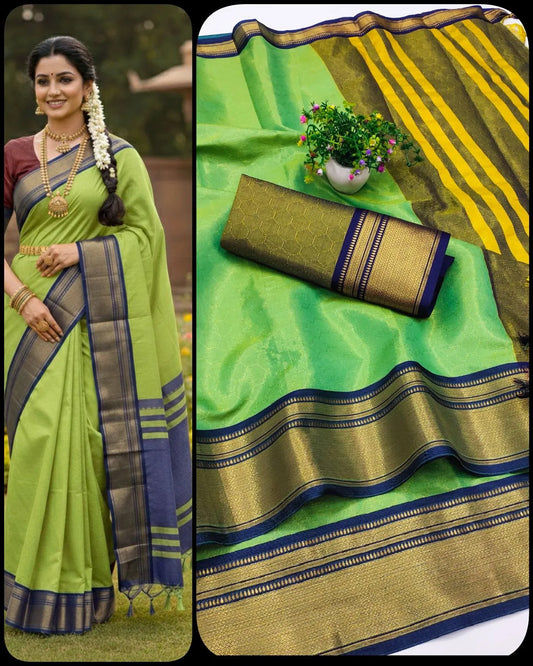 Kanchivaram Silk Saree with Zari Border Design & Small Checks Zari Pattern
