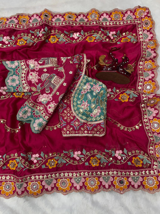 Pure georgette bandhni print & mothda lehriya saree