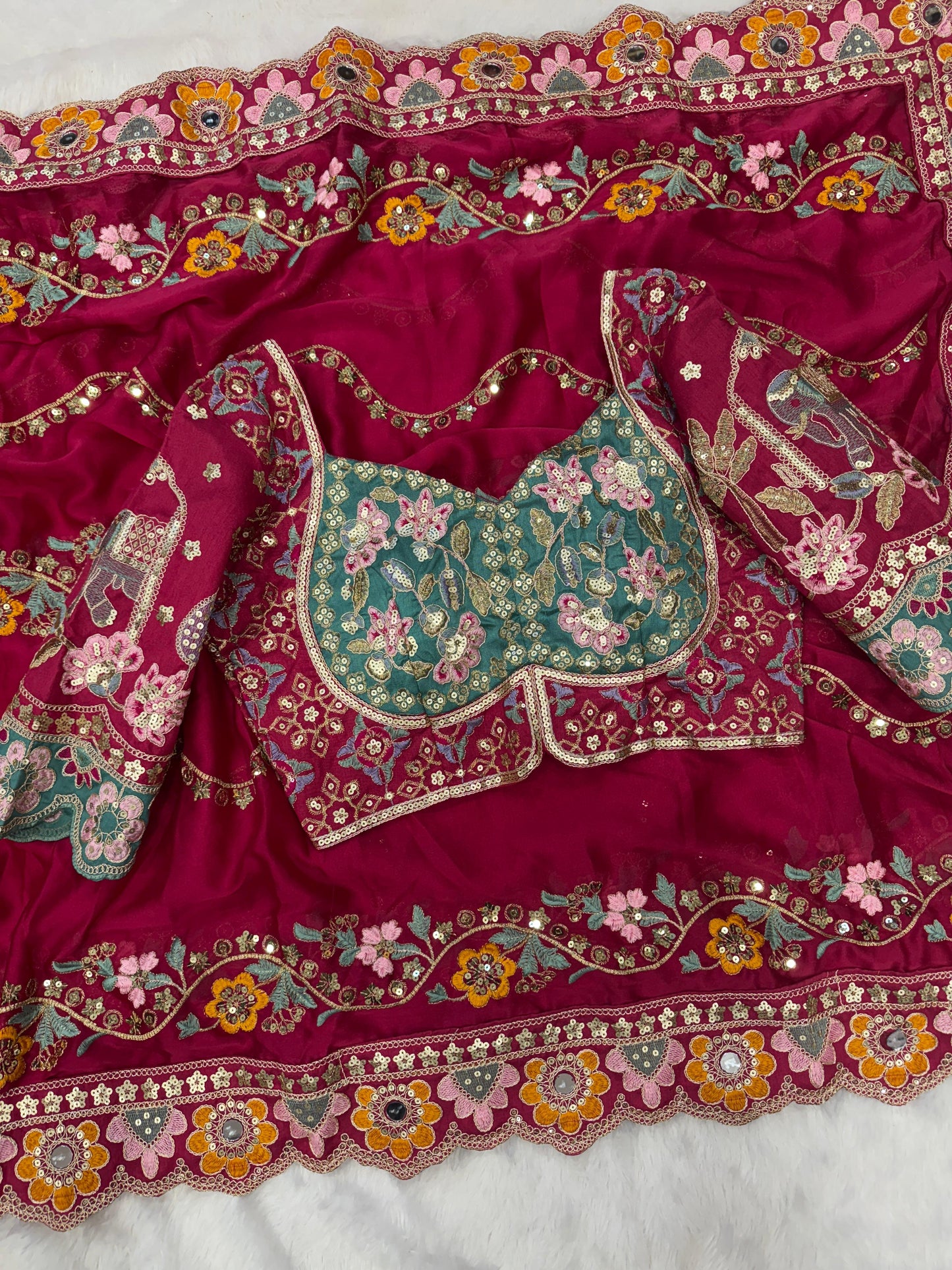 Pure georgette bandhni print & mothda lehriya saree