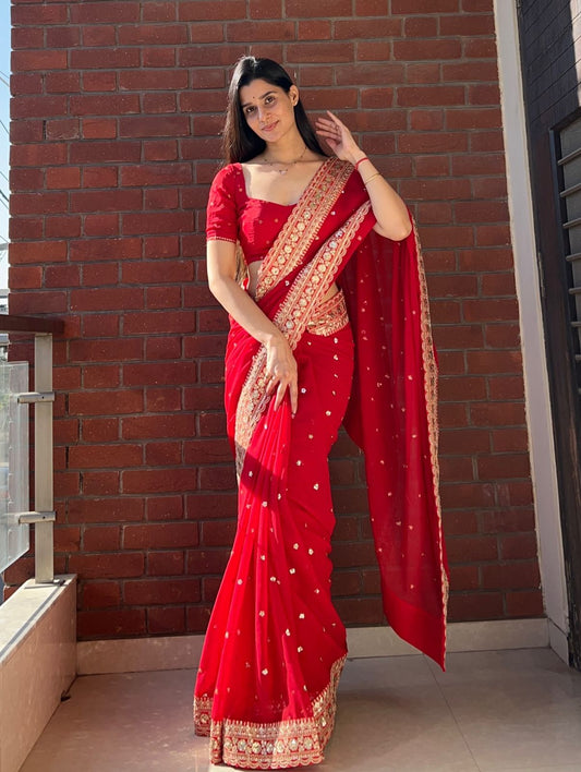 Designer Georgette Saree with Sequin & Dori Embroidery
