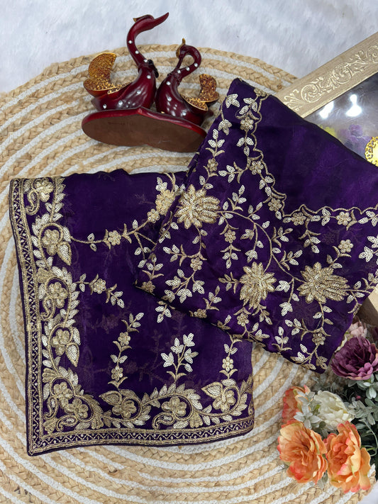 Heavy Sequence Embroidery Work Space Silk Saree