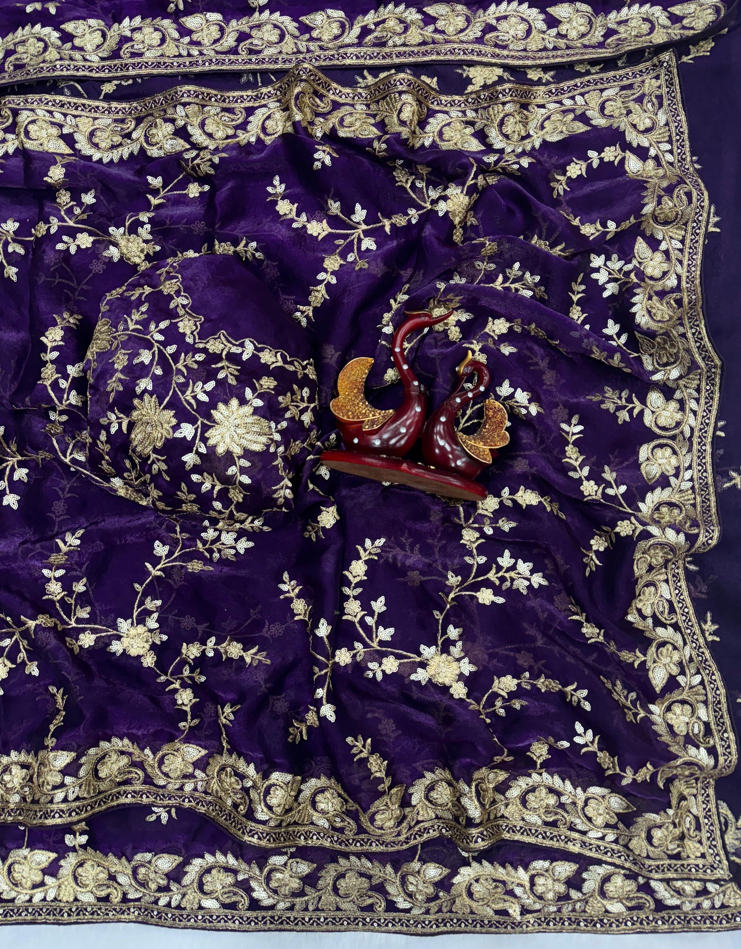 Heavy Sequence Embroidery Work Space Silk Saree