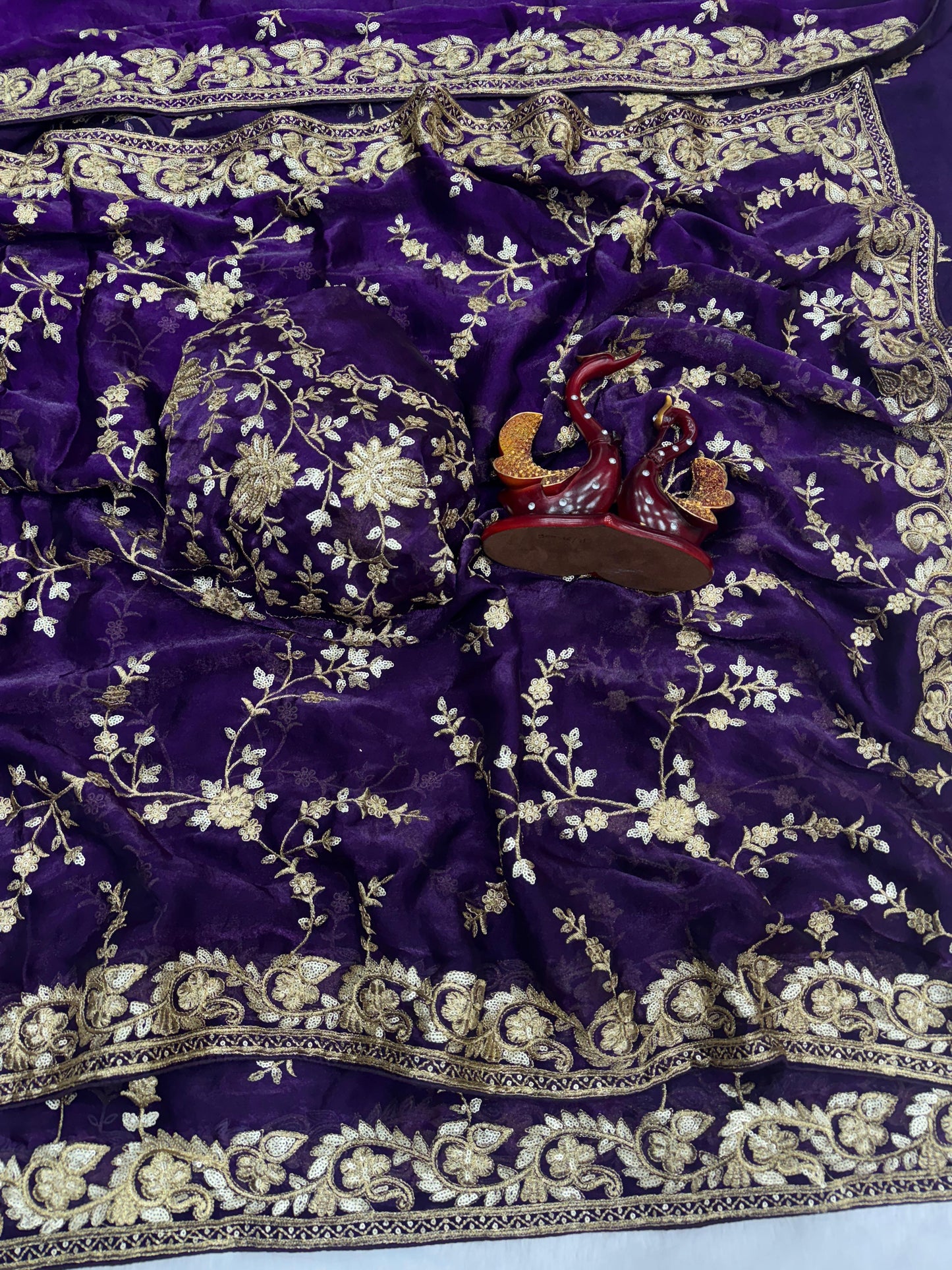 Heavy Sequence Embroidery Work Space Silk Saree
