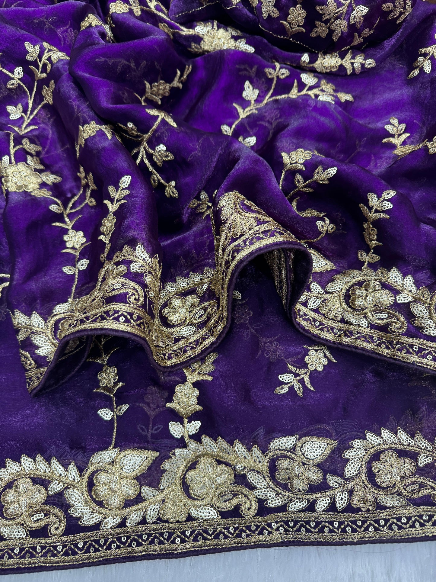 Heavy Sequence Embroidery Work Space Silk Saree