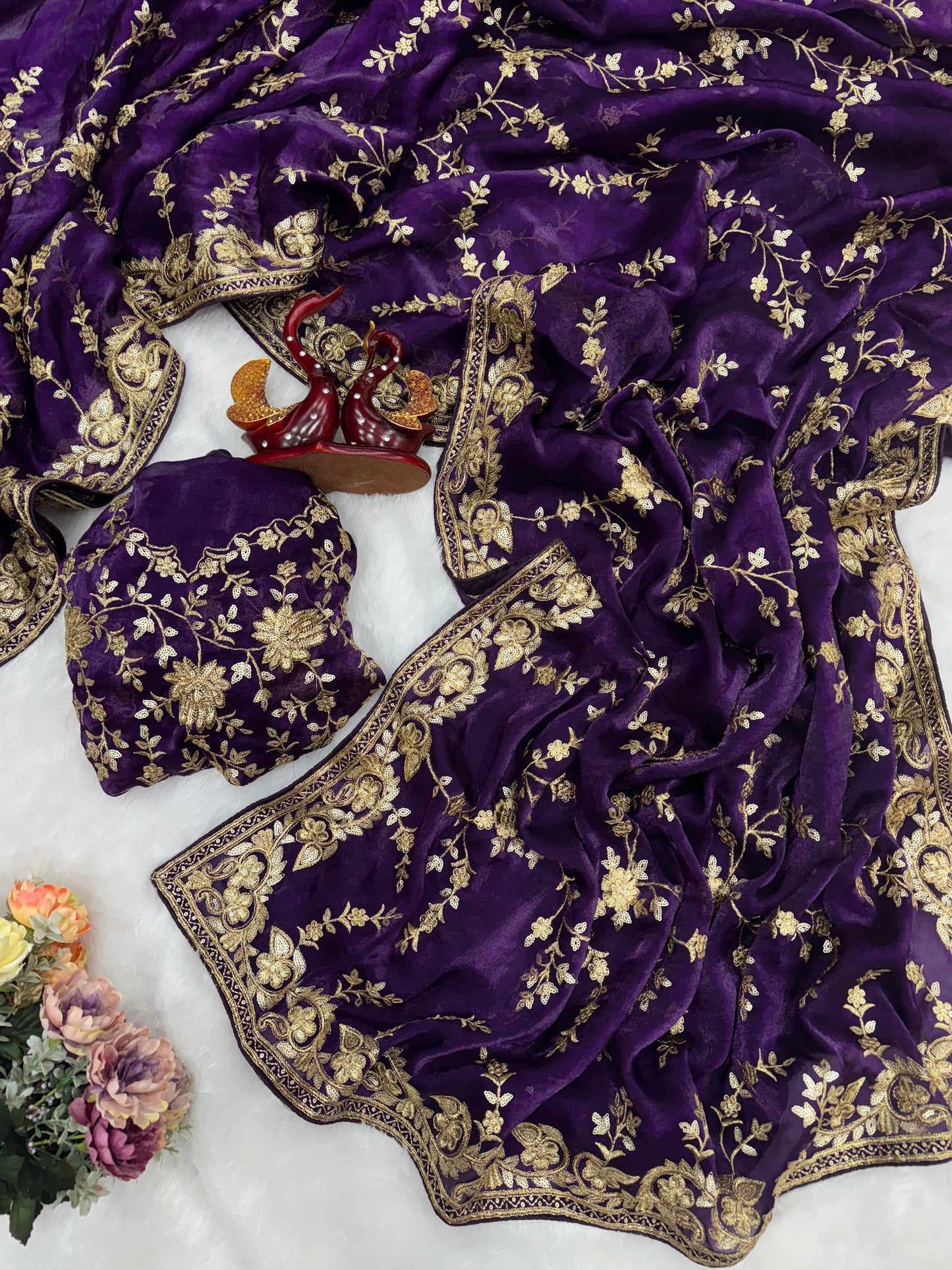 Heavy Sequence Embroidery Work Space Silk Saree