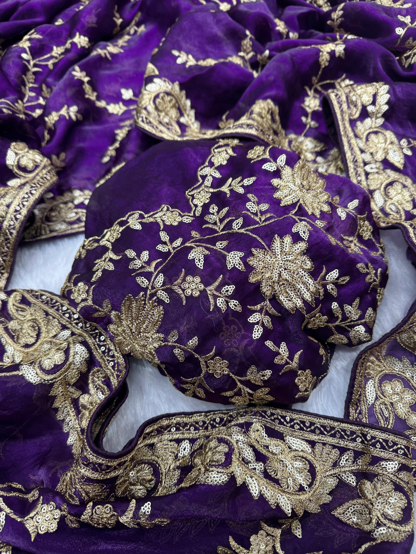 Heavy Sequence Embroidery Work Space Silk Saree