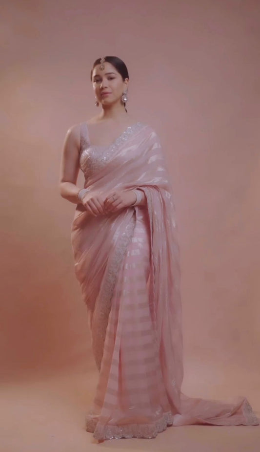 Soft Chiffon Saree with Zari Line and Banglor Embroidery Work