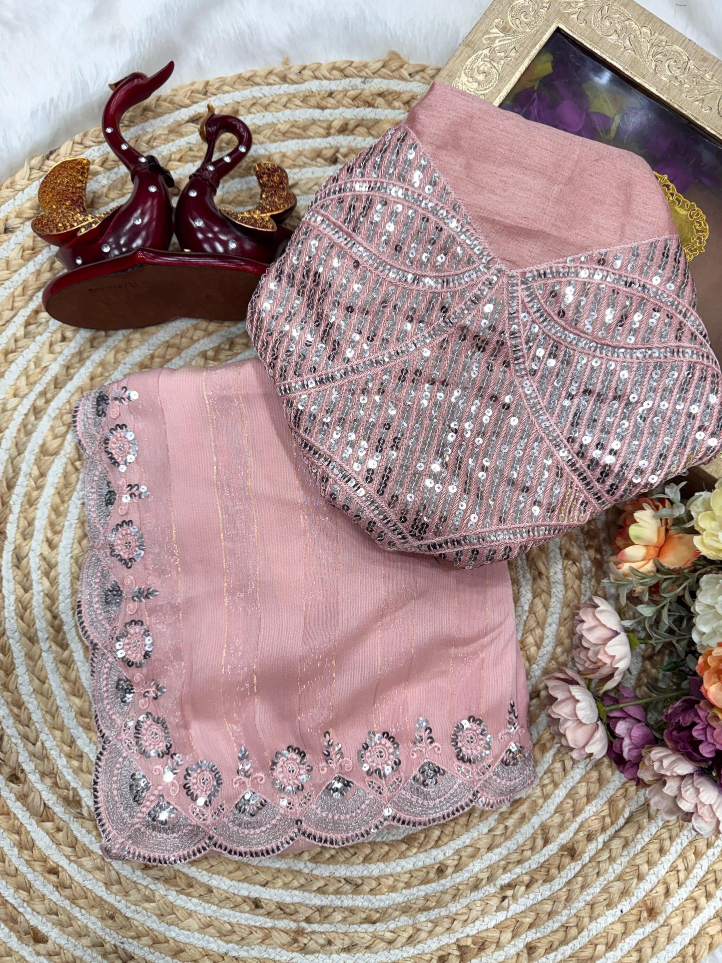 Soft Chiffon Saree with Zari Line and Banglor Embroidery Work