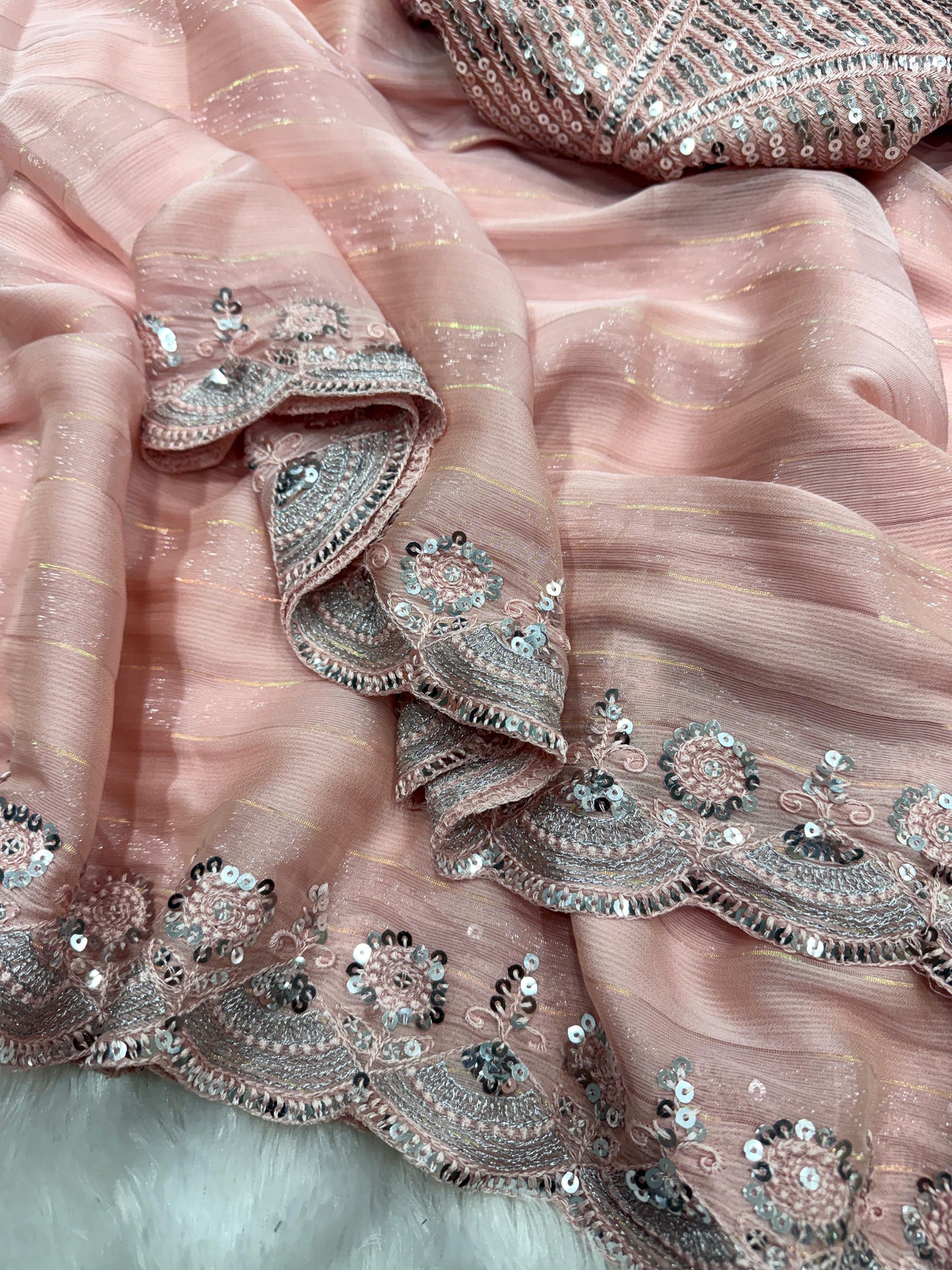 Soft Chiffon Saree with Zari Line and Banglor Embroidery Work