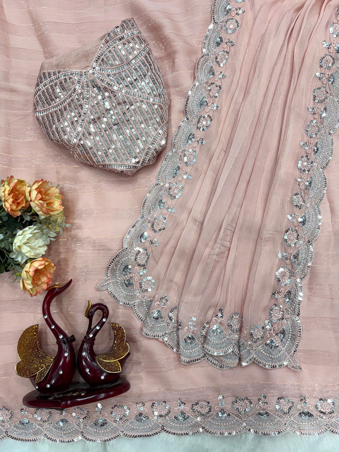 Soft Chiffon Saree with Zari Line and Banglor Embroidery Work