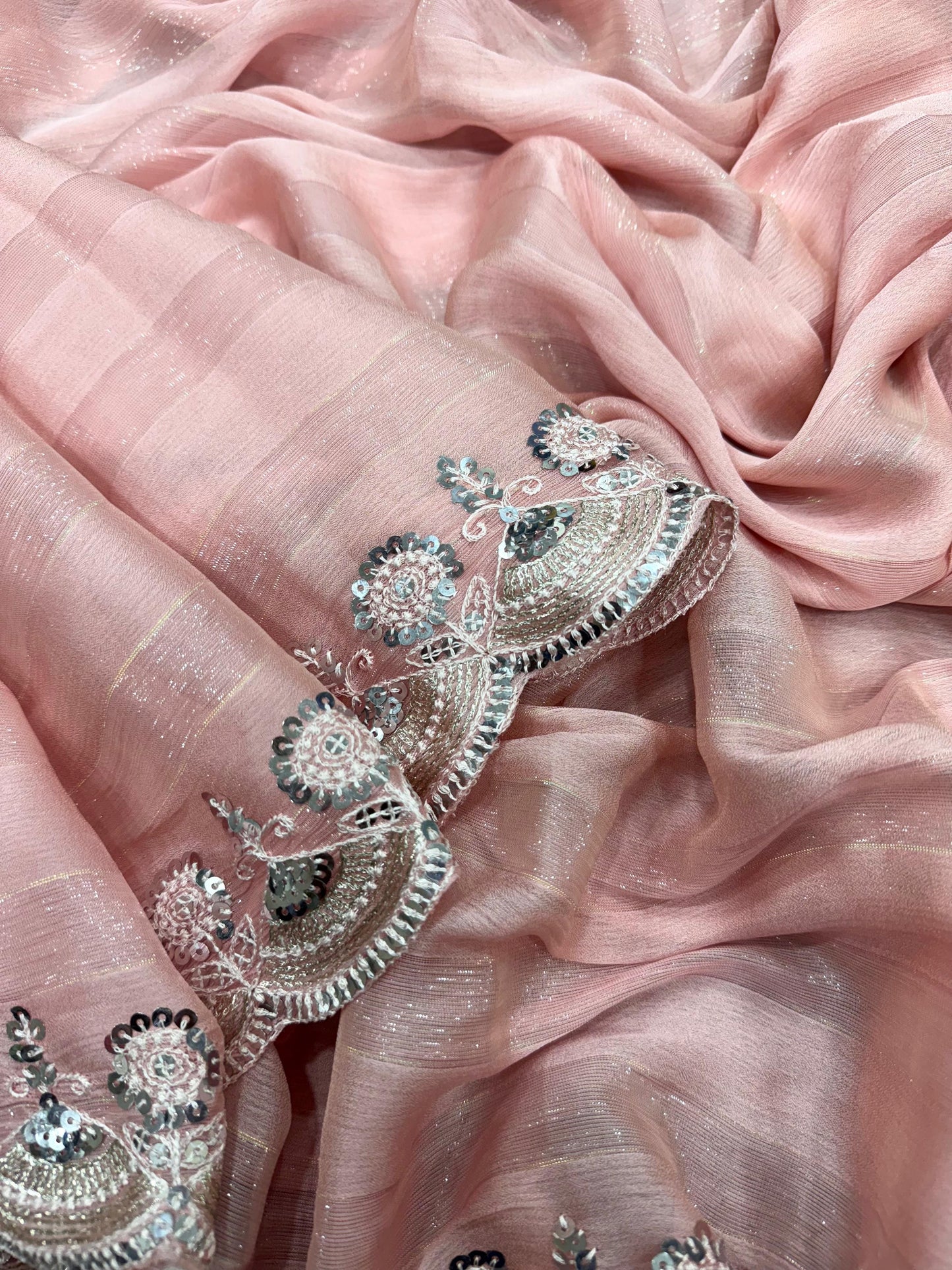 Soft Chiffon Saree with Zari Line and Banglor Embroidery Work