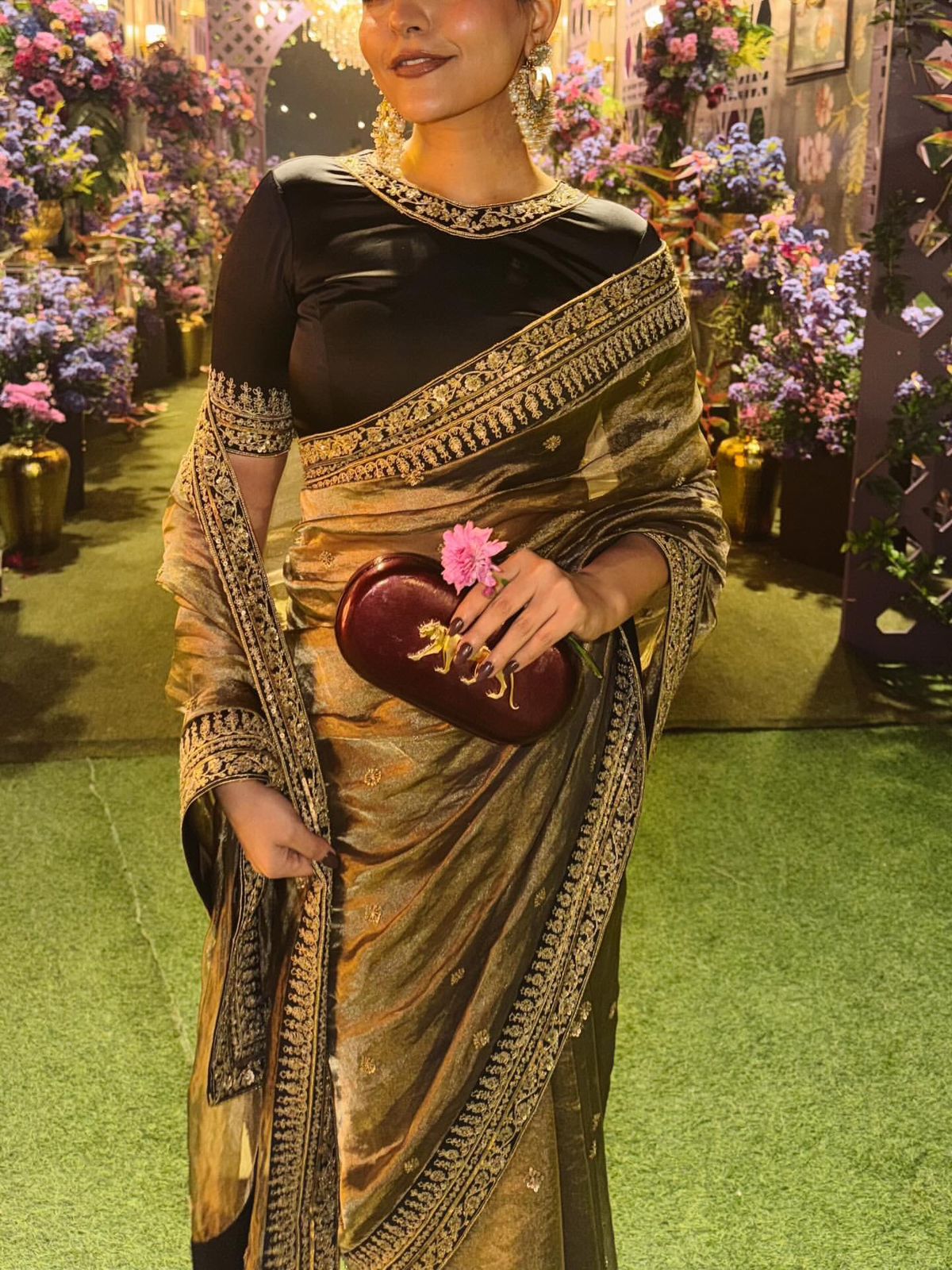 Beautiful Sequence Embroidery Work lace border Net Saree