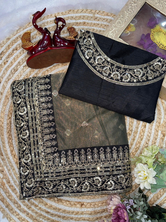 Beautiful Sequence Embroidery Work lace border Net Saree