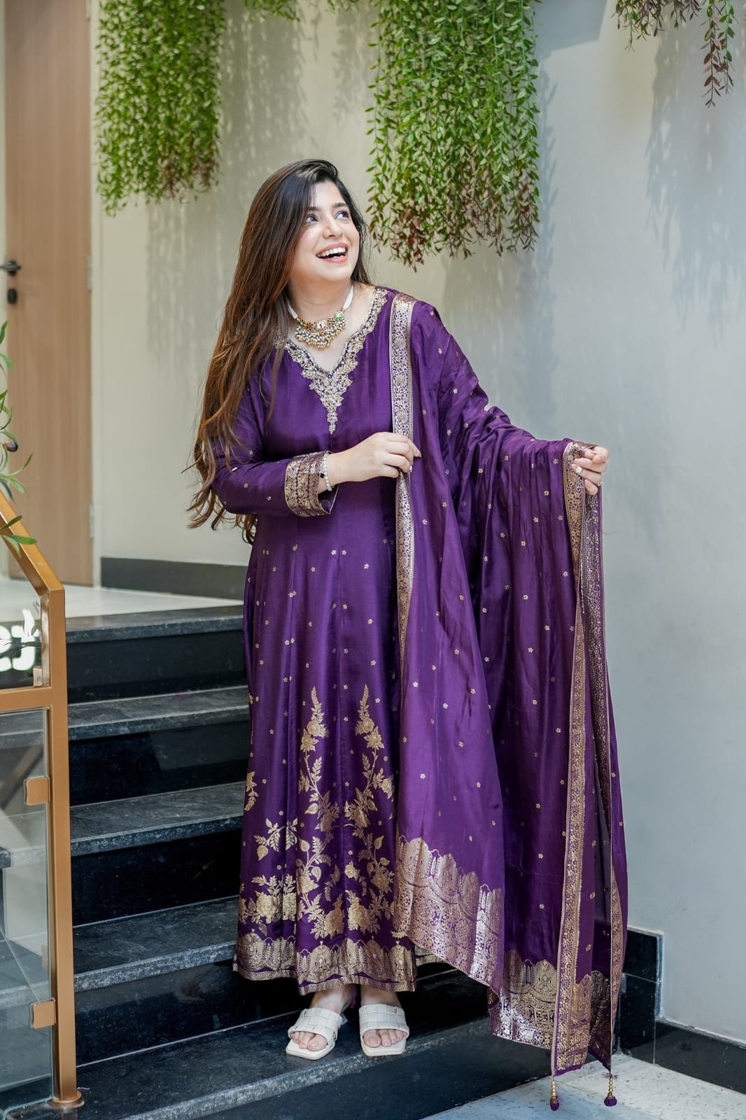 Premium Chanderi Anarkali Set with Banarasi Zari Flare and Dupatta