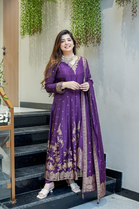 Premium Chanderi Anarkali Set with Banarasi Zari Flare and Dupatta