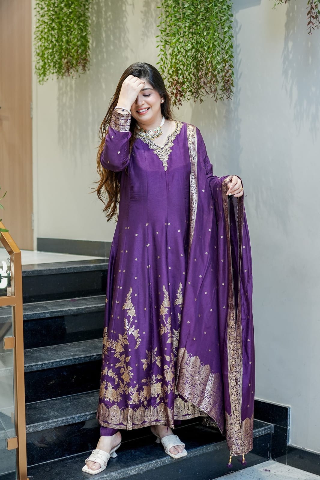 Premium Chanderi Anarkali Set with Banarasi Zari Flare and Dupatta
