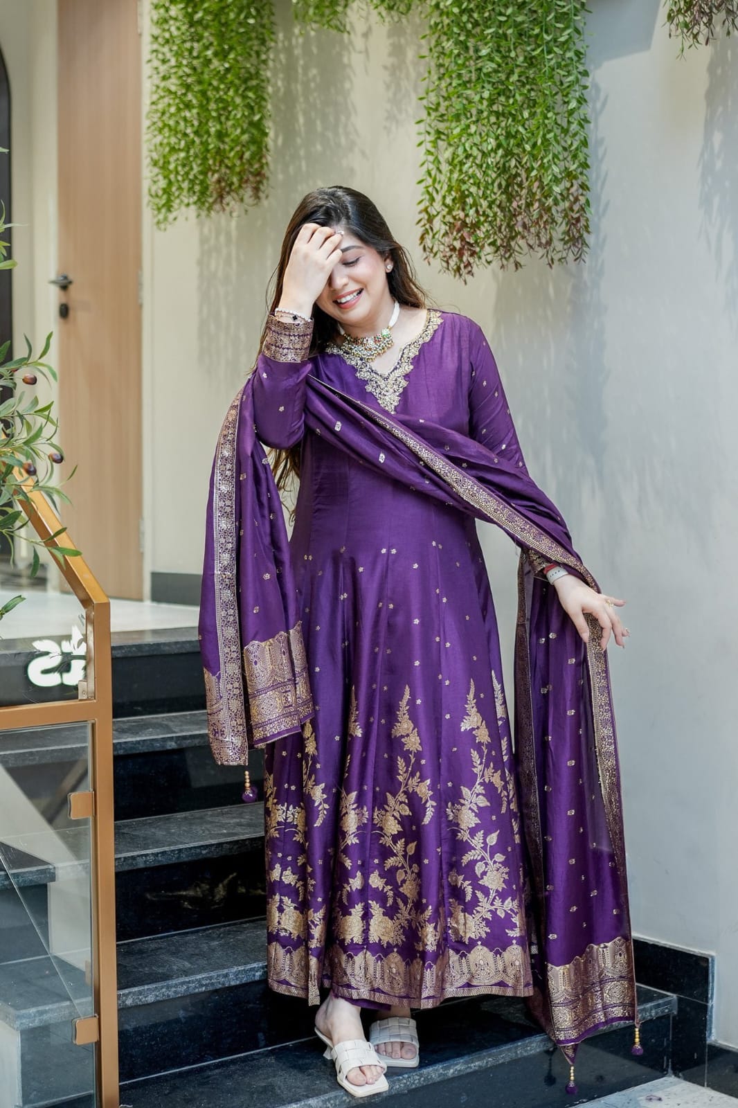 Premium Chanderi Anarkali Set with Banarasi Zari Flare and Dupatta