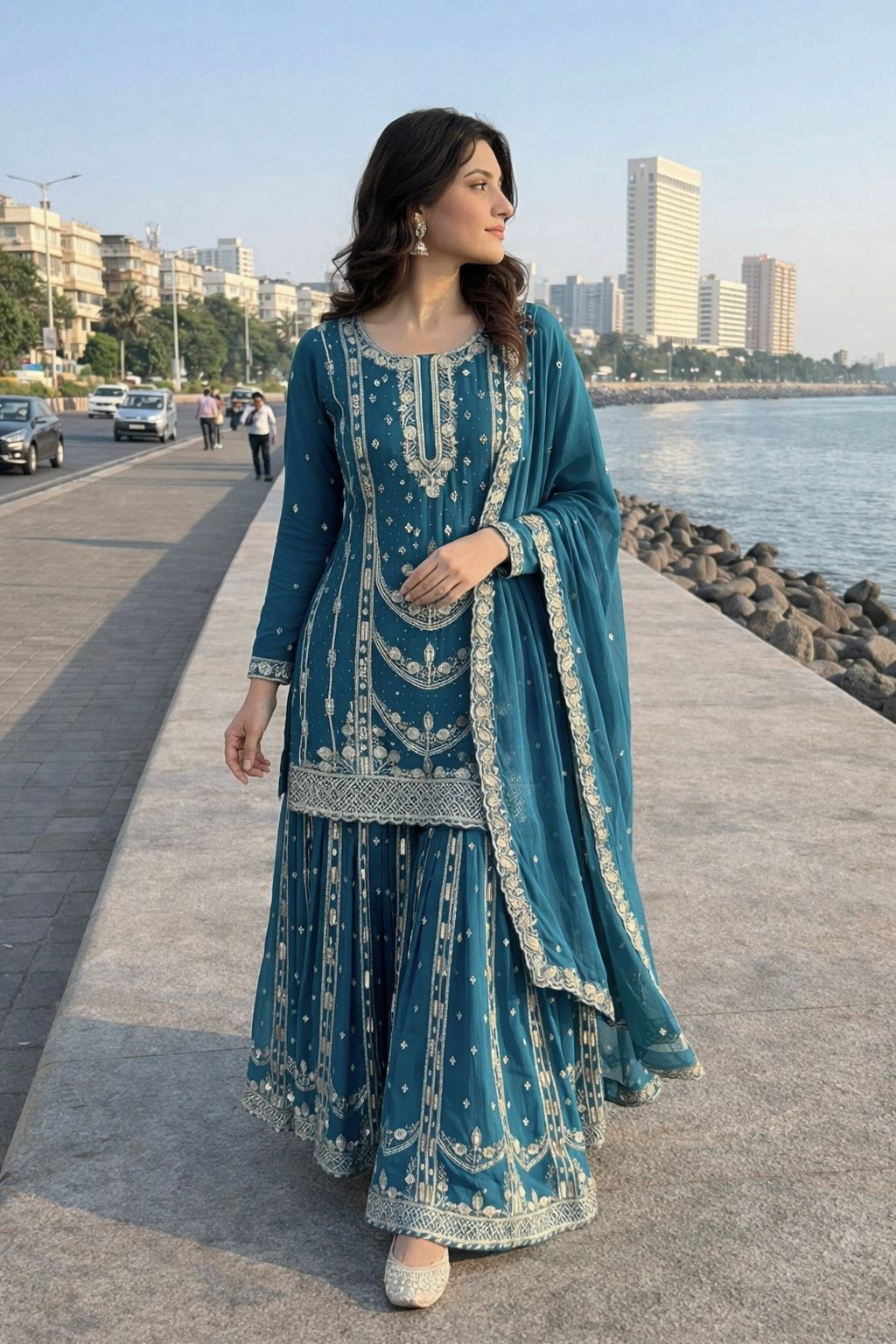 Chinon Silk Sharara Suit with Sequin Embroidery Work