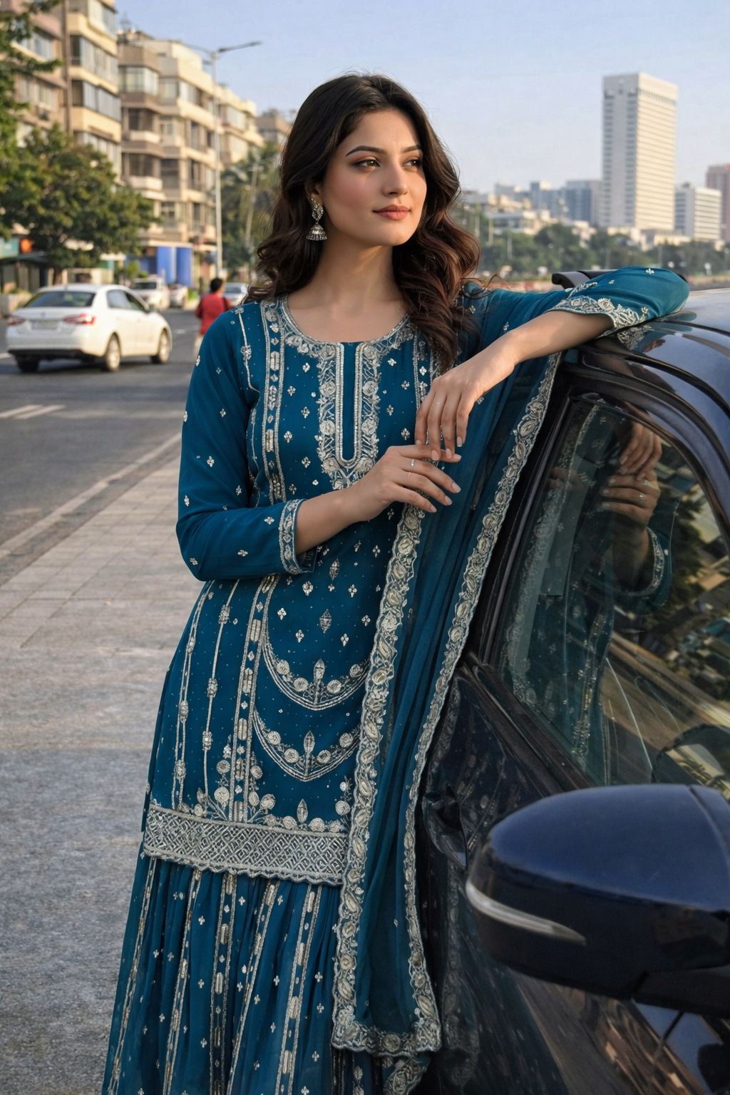 Chinon Silk Sharara Suit with Sequin Embroidery Work