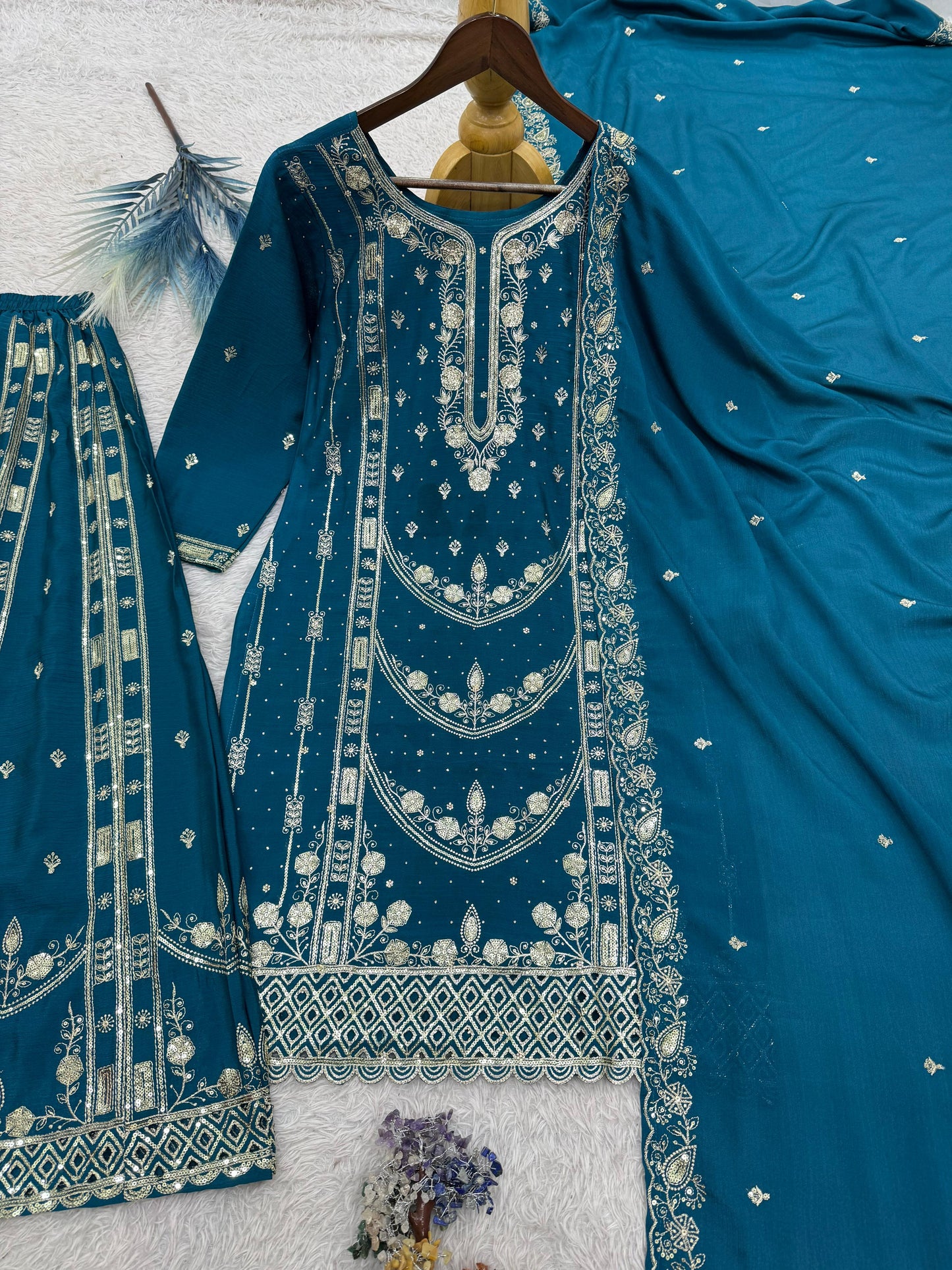 Chinon Silk Sharara Suit with Sequin Embroidery Work