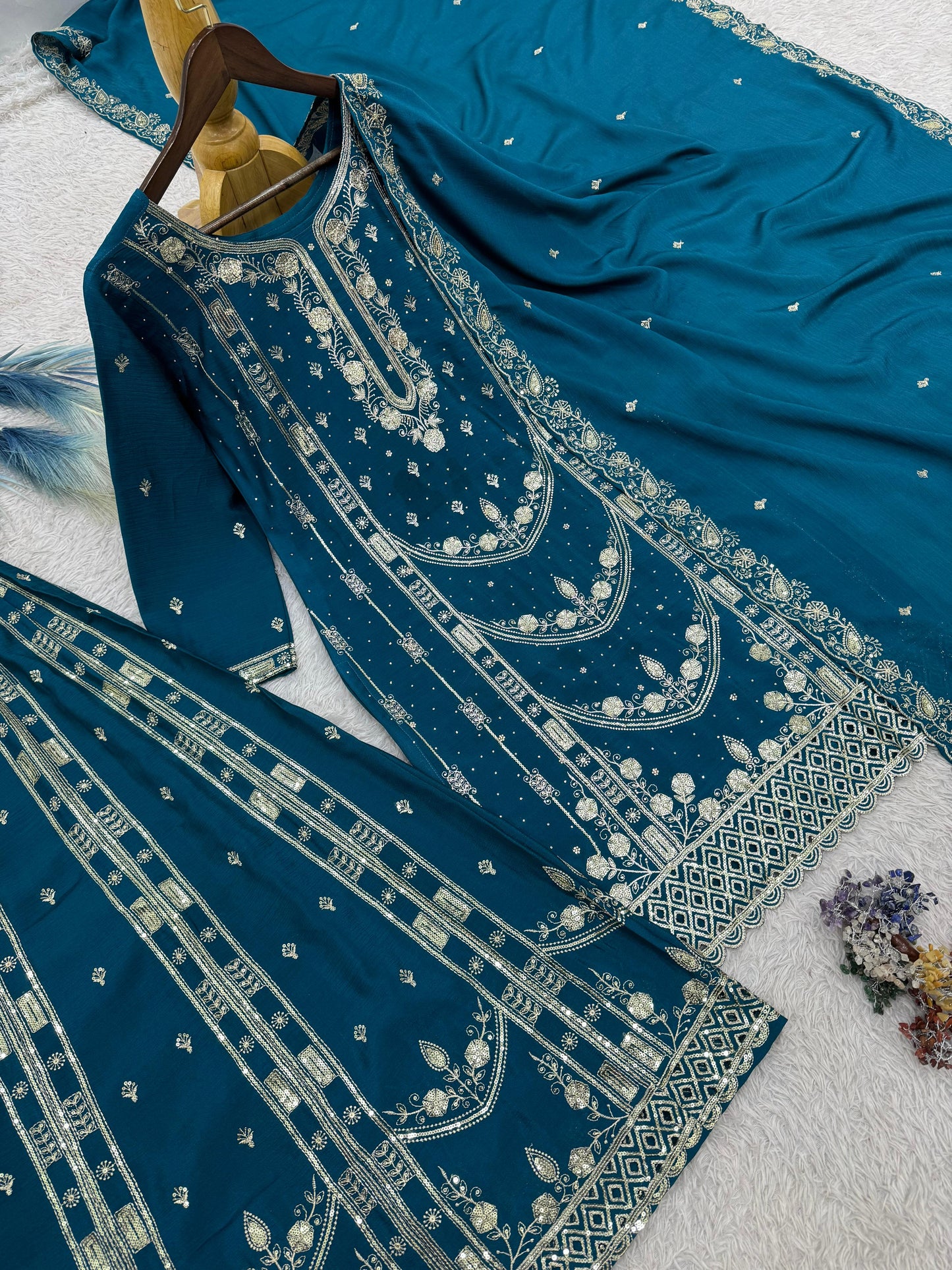 Chinon Silk Sharara Suit with Sequin Embroidery Work