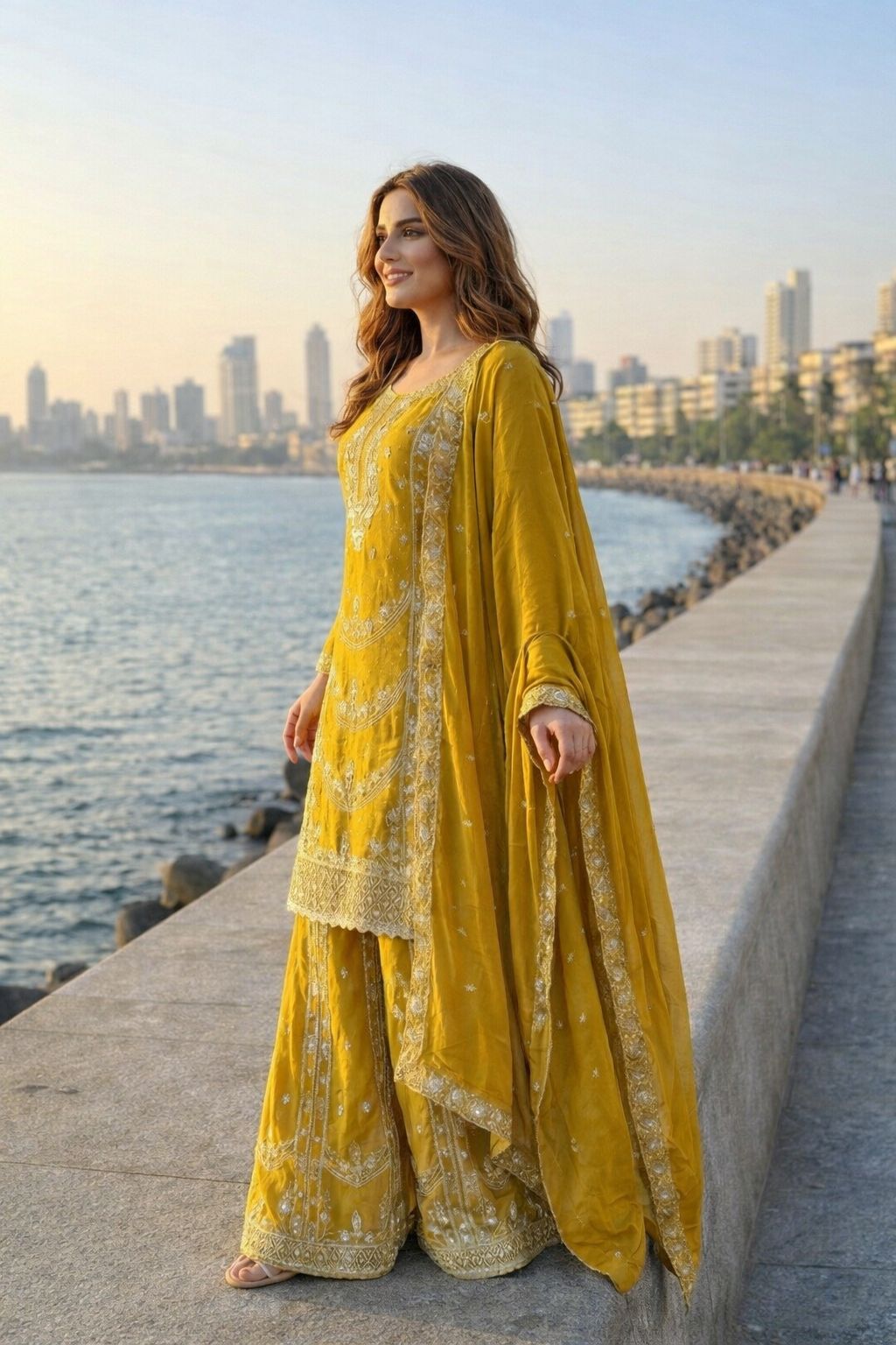 Chinon Silk Sharara Suit with Sequin Embroidery Work