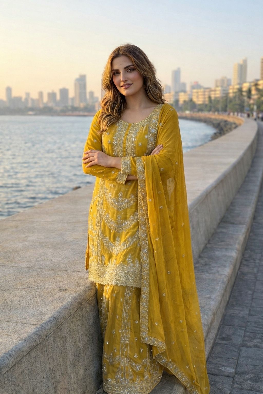 Chinon Silk Sharara Suit with Sequin Embroidery Work