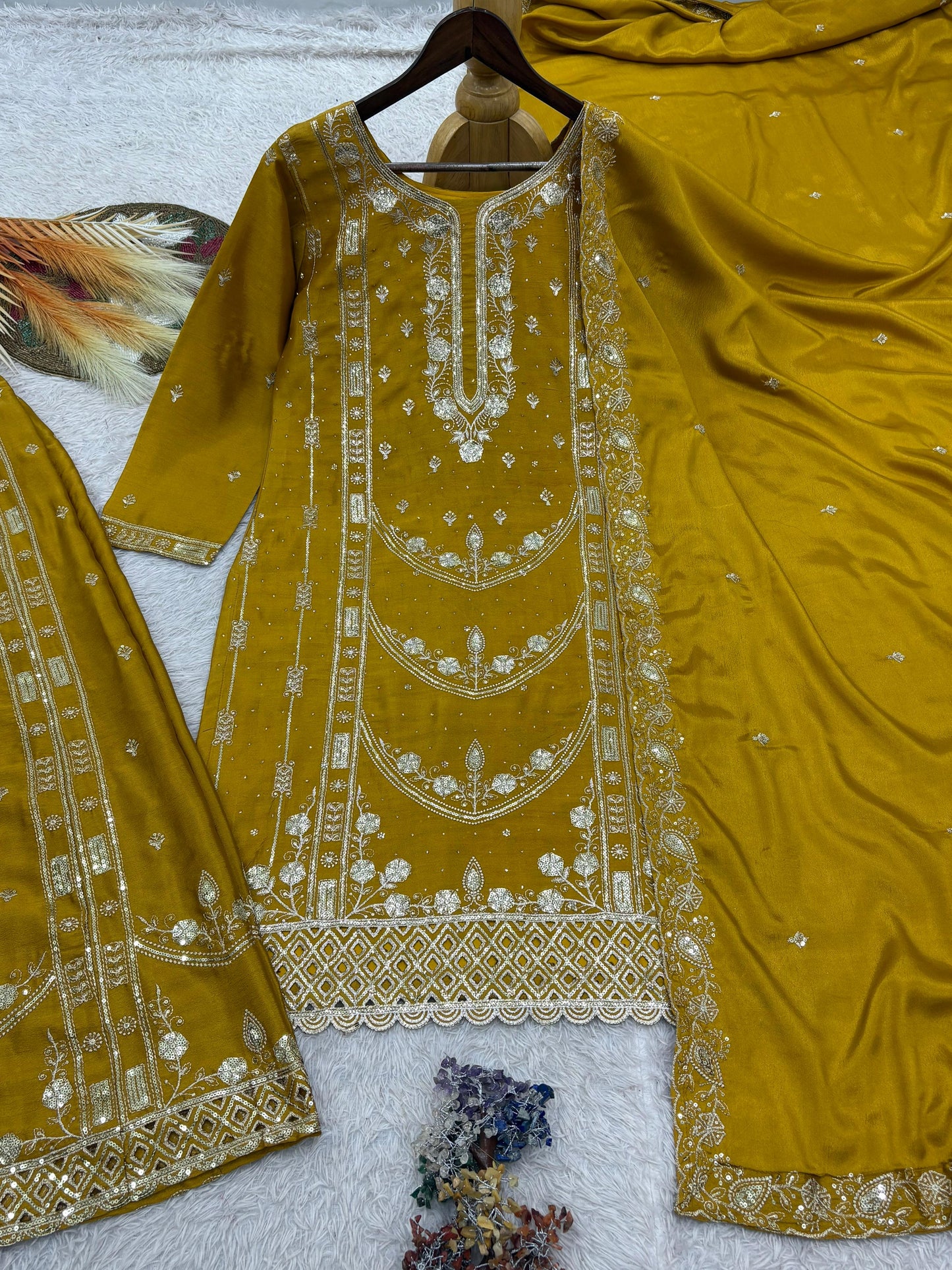 Chinon Silk Sharara Suit with Sequin Embroidery Work