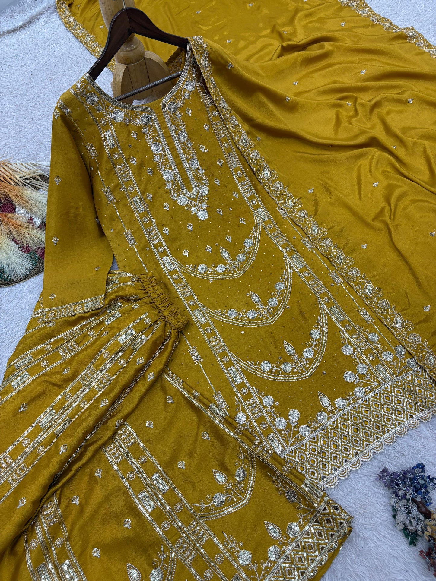 Chinon Silk Sharara Suit with Sequin Embroidery Work