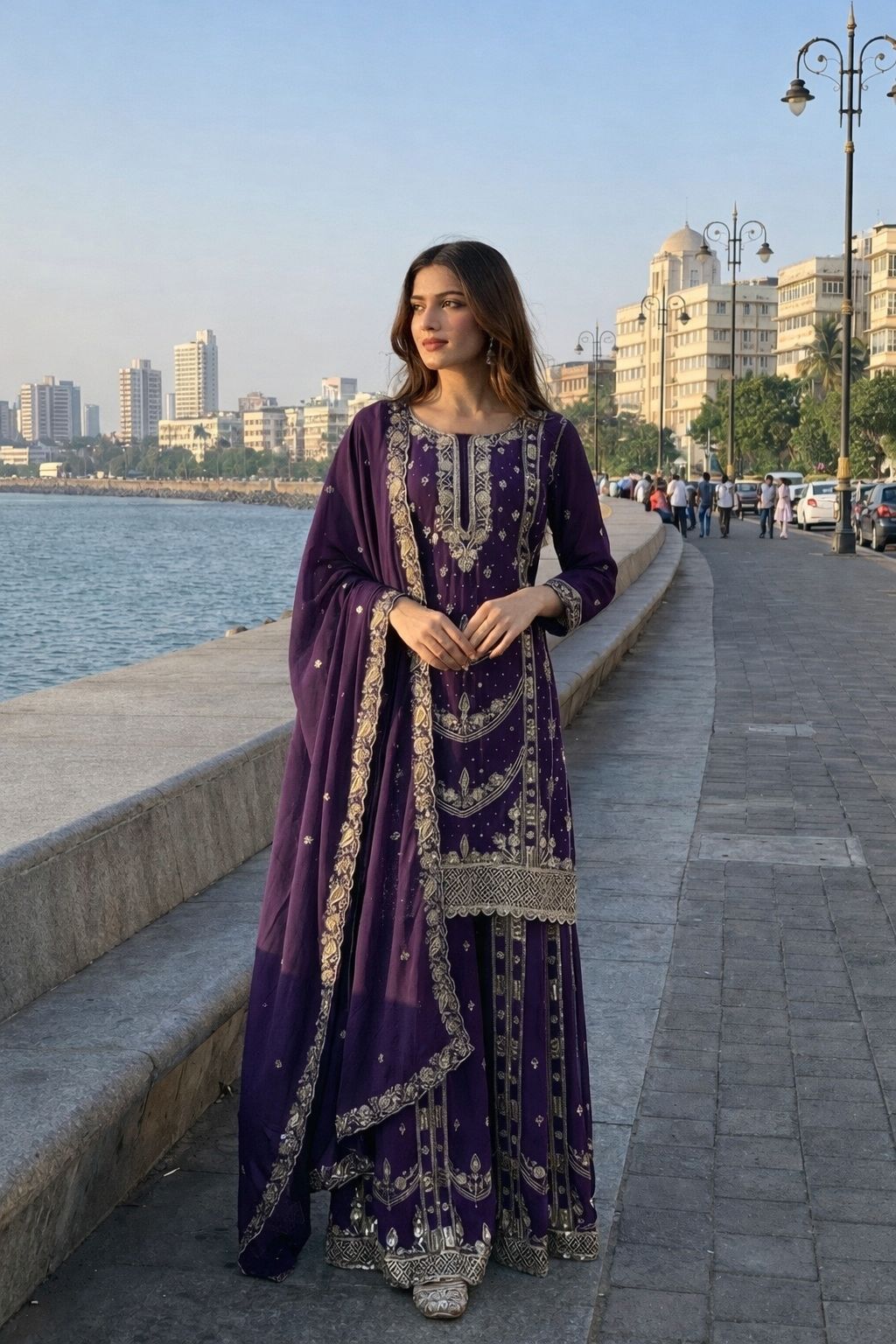 Chinon Silk Sharara Suit with Sequin Embroidery Work