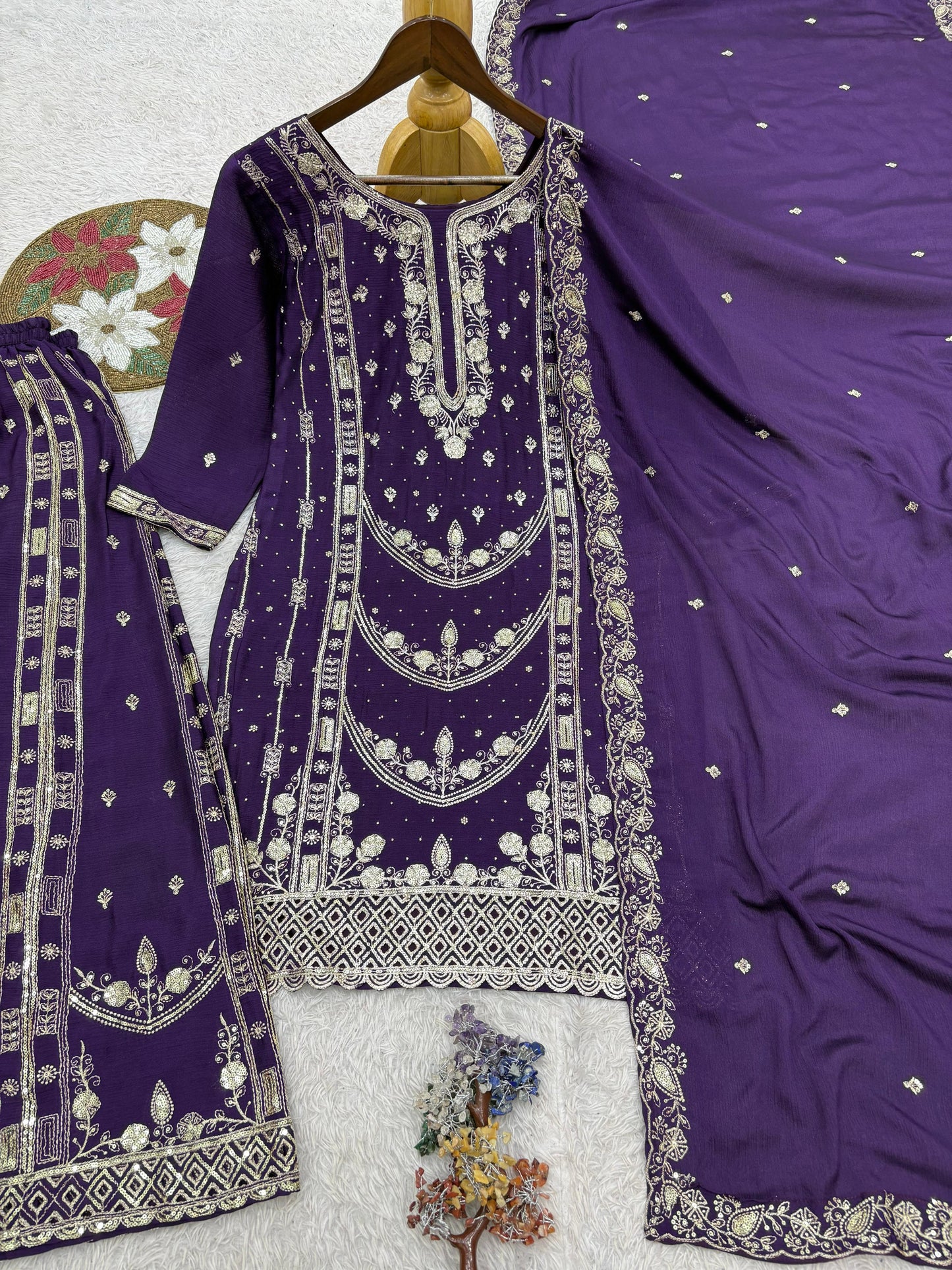 Chinon Silk Sharara Suit with Sequin Embroidery Work