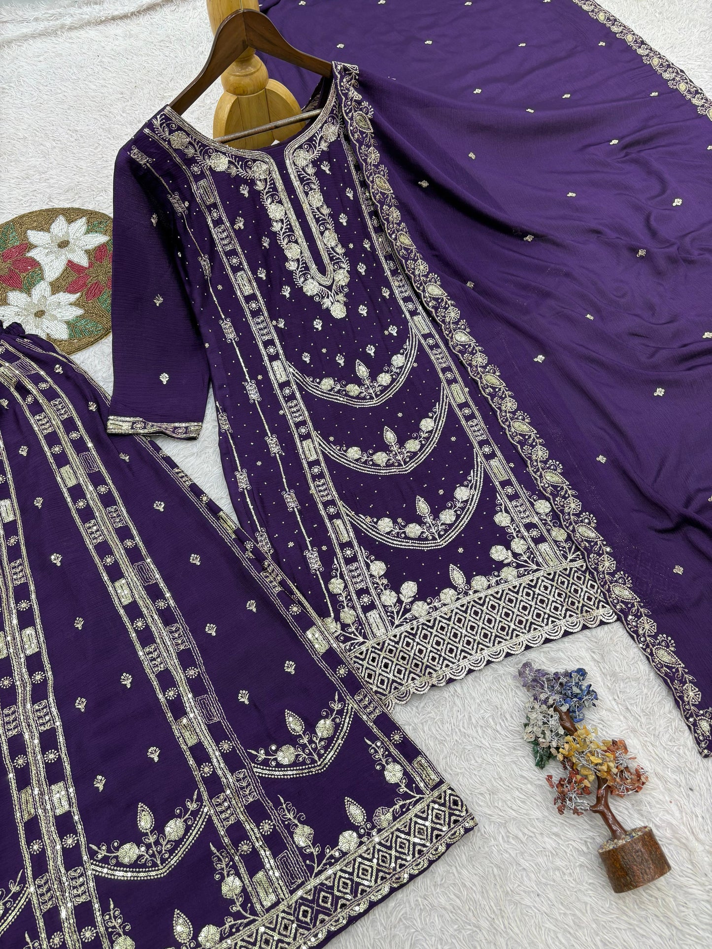 Chinon Silk Sharara Suit with Sequin Embroidery Work