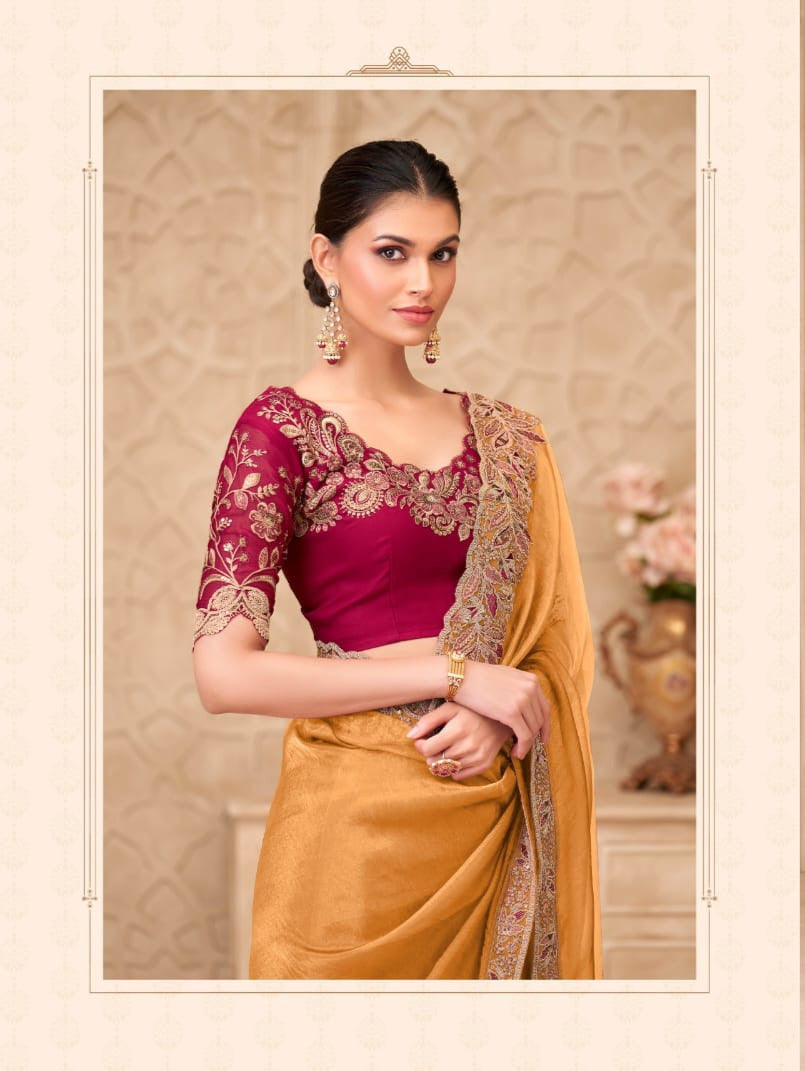 Gold Sparkle Georgette Silk Saree With Satin Silk Blouse